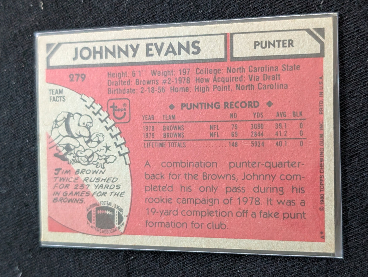 Johnny Evans Cleveland Browns Punter Vintage Topps Lot (2) 1980 1981