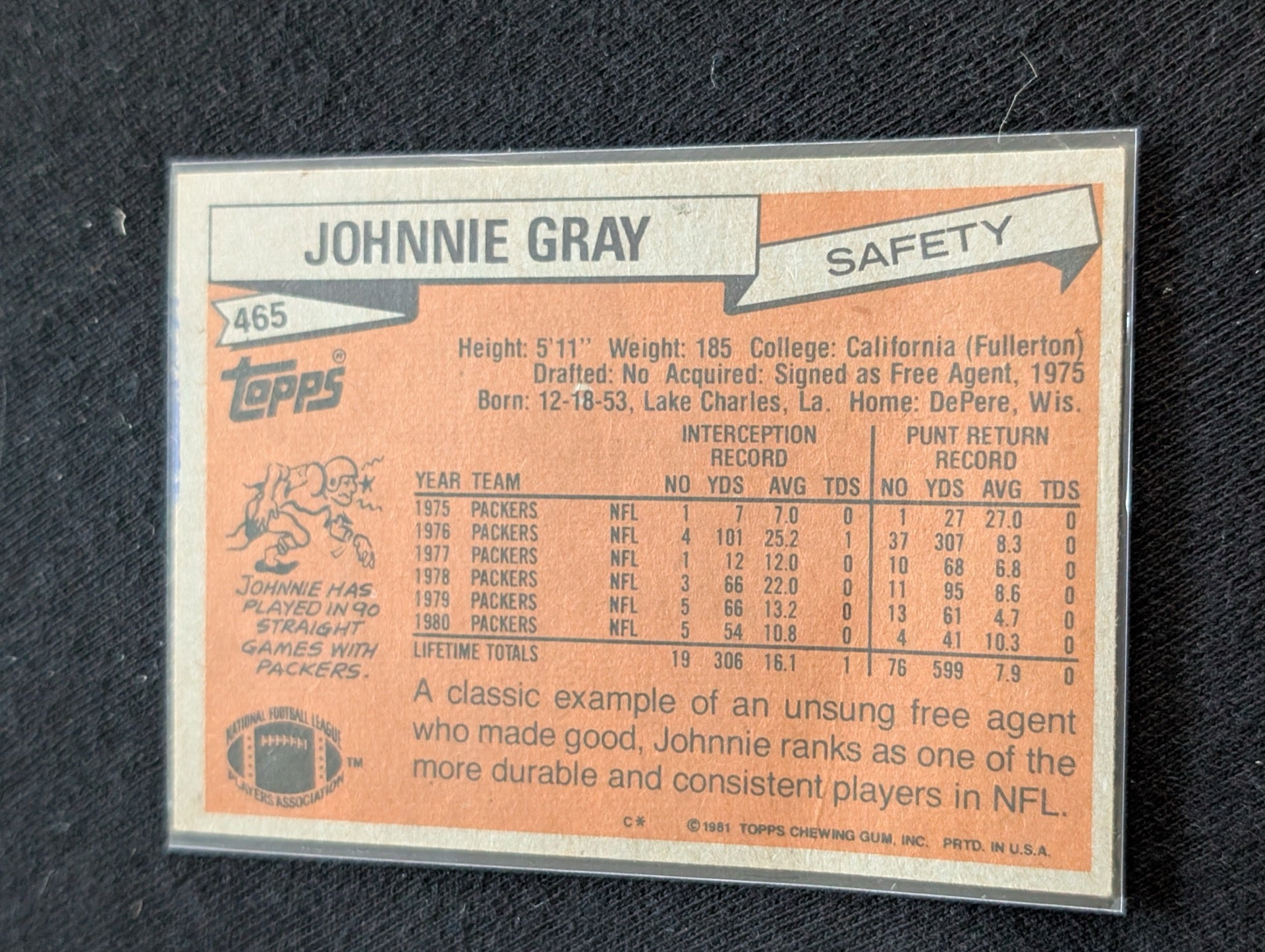 Johnnie Gray Green Bay Packers Vintage Topps Lot (2) 1981 1982
