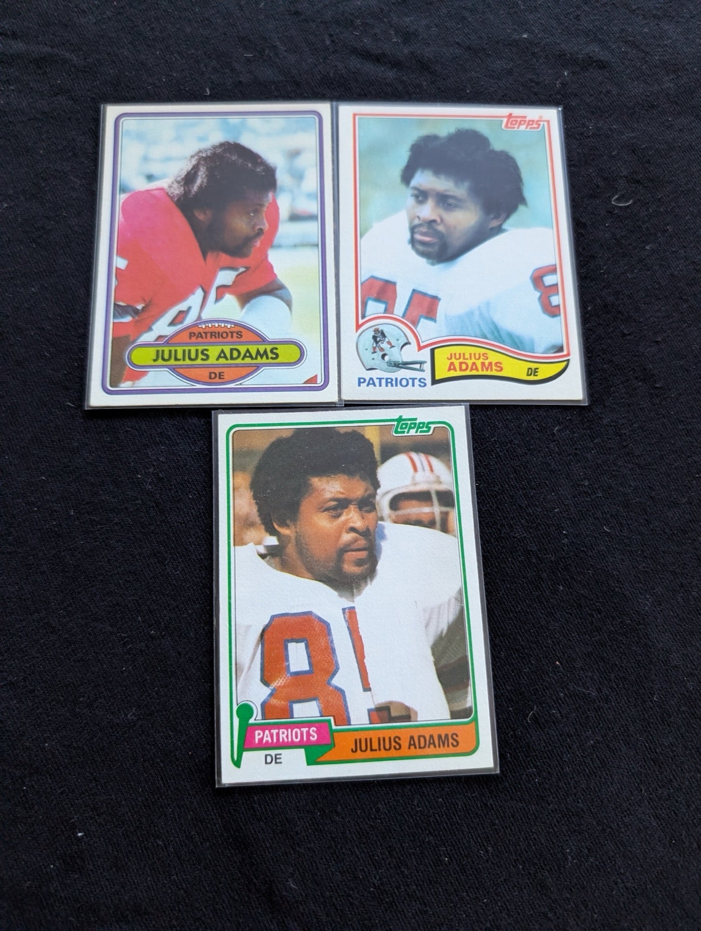 Julius Adams Patriots Legend Vintage Topps Lot (3) 1980-1982 Pro Bowl