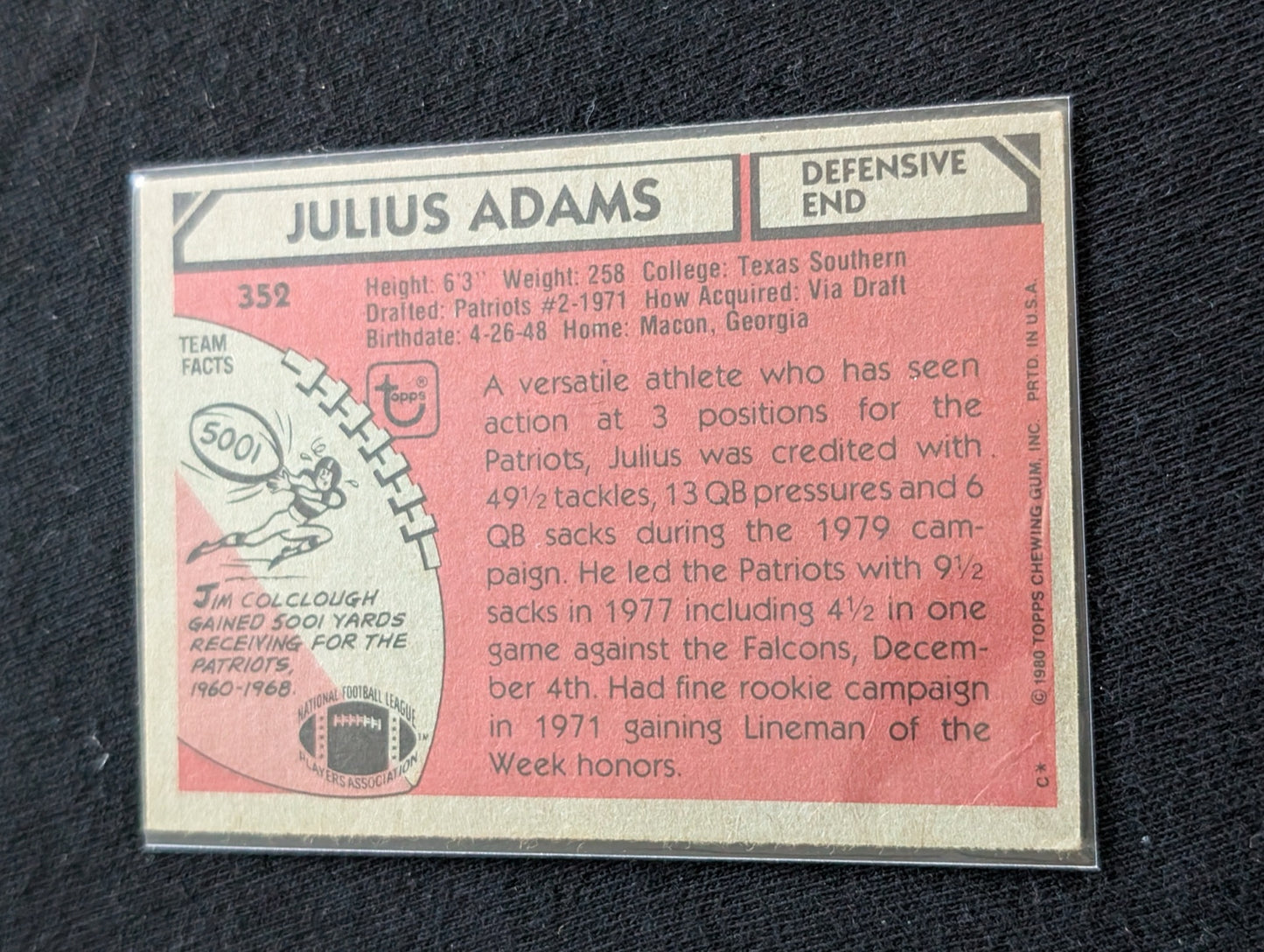 Julius Adams Patriots Legend Vintage Topps Lot (3) 1980-1982 Pro Bowl
