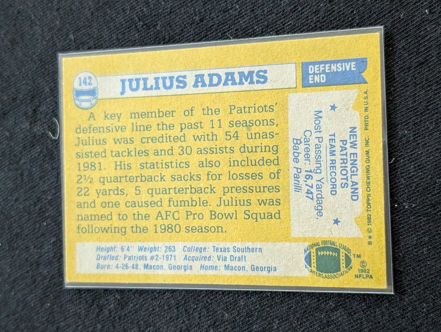 Julius Adams Patriots Legend Vintage Topps Lot (3) 1980-1982 Pro Bowl