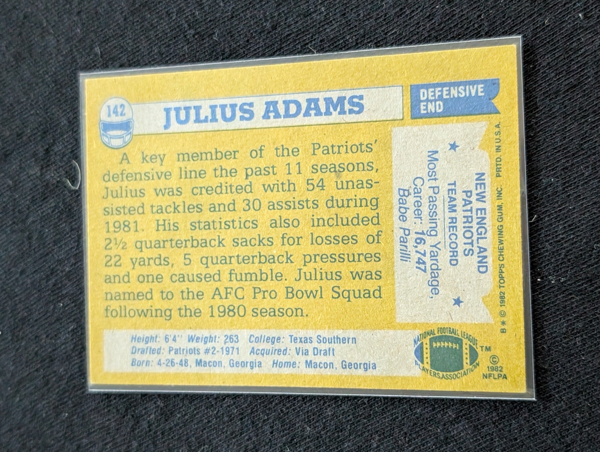 Julius Adams Patriots Legend Vintage Topps Lot (3) 1980-1982 Pro Bowl