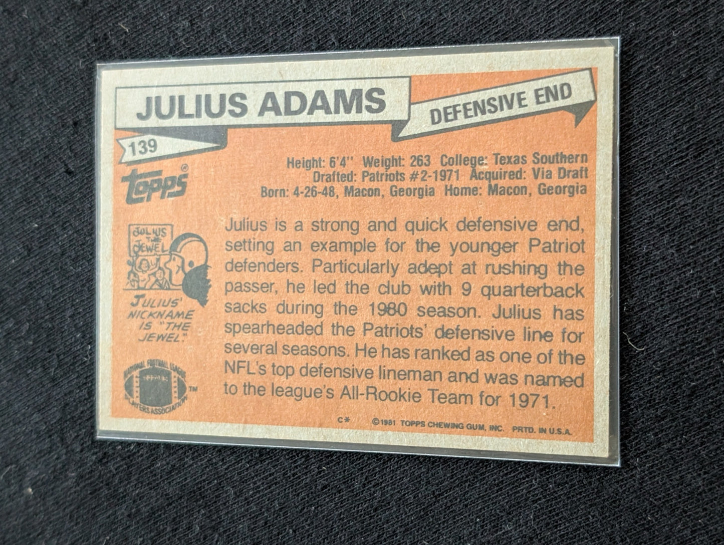 Julius Adams Patriots Legend Vintage Topps Lot (3) 1980-1982 Pro Bowl