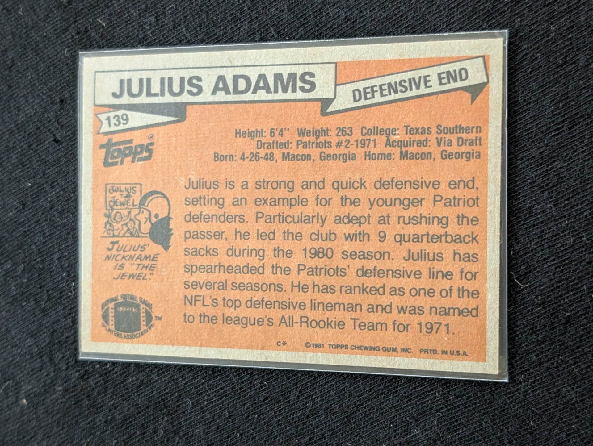 Julius Adams Patriots Legend Vintage Topps Lot (3) 1980-1982 Pro Bowl