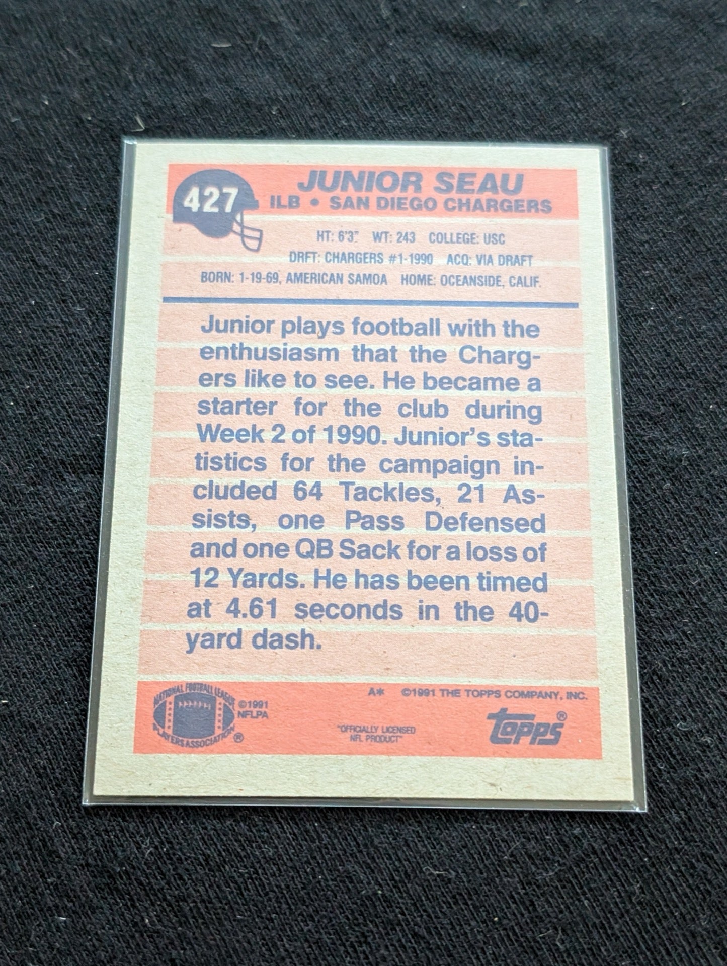Junior Seau HOF Chargers Legend Lot (7) 1990 Topps RC, Pro Set, UD, Inserts