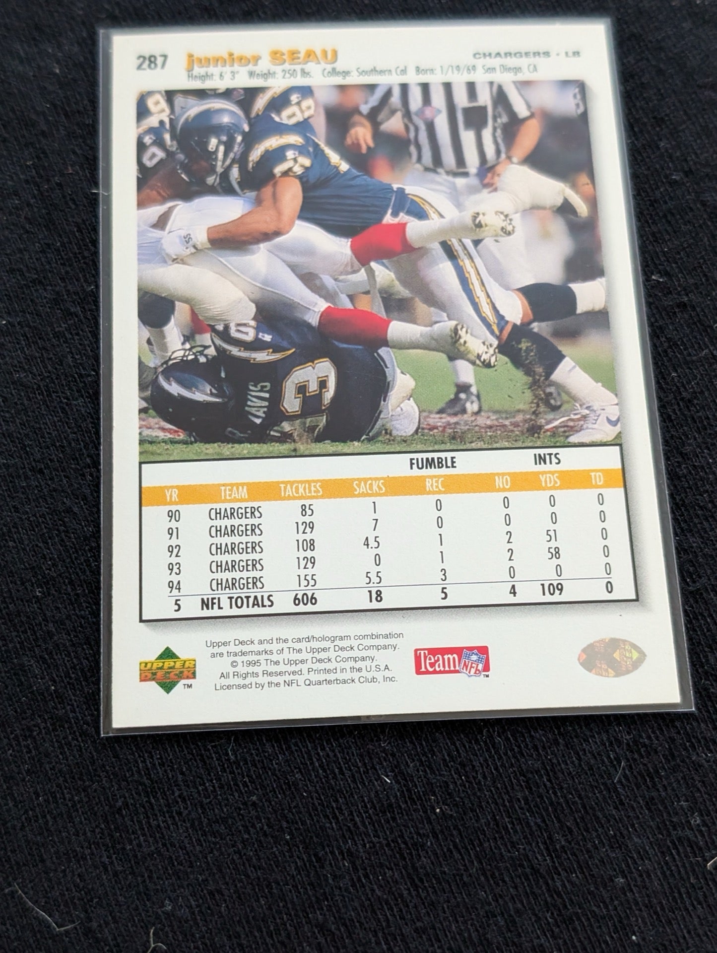 Junior Seau HOF Chargers Legend Lot (7) 1990 Topps RC, Pro Set, UD, Inserts