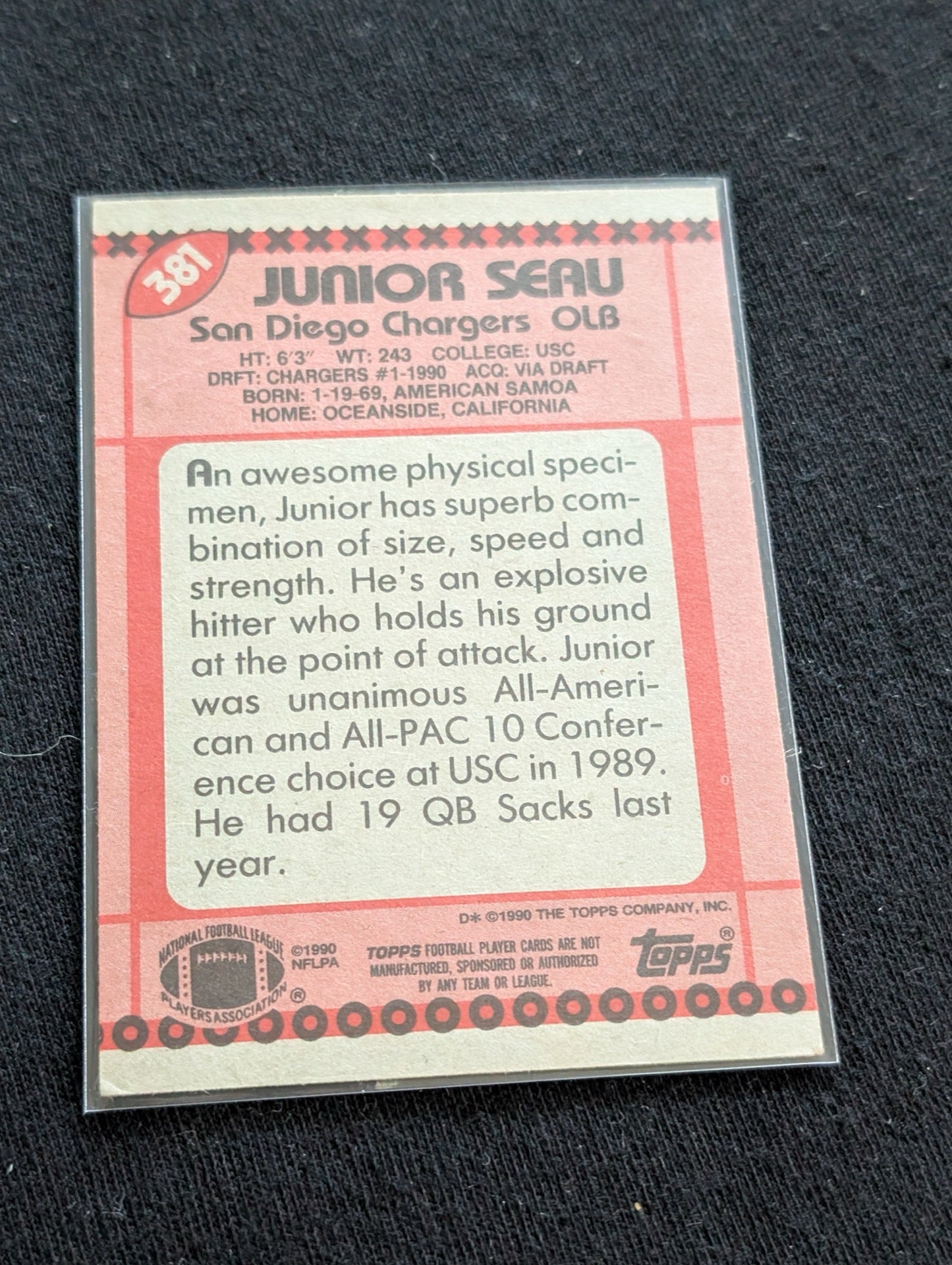 Junior Seau HOF Chargers Legend Lot (7) 1990 Topps RC, Pro Set, UD, Inserts