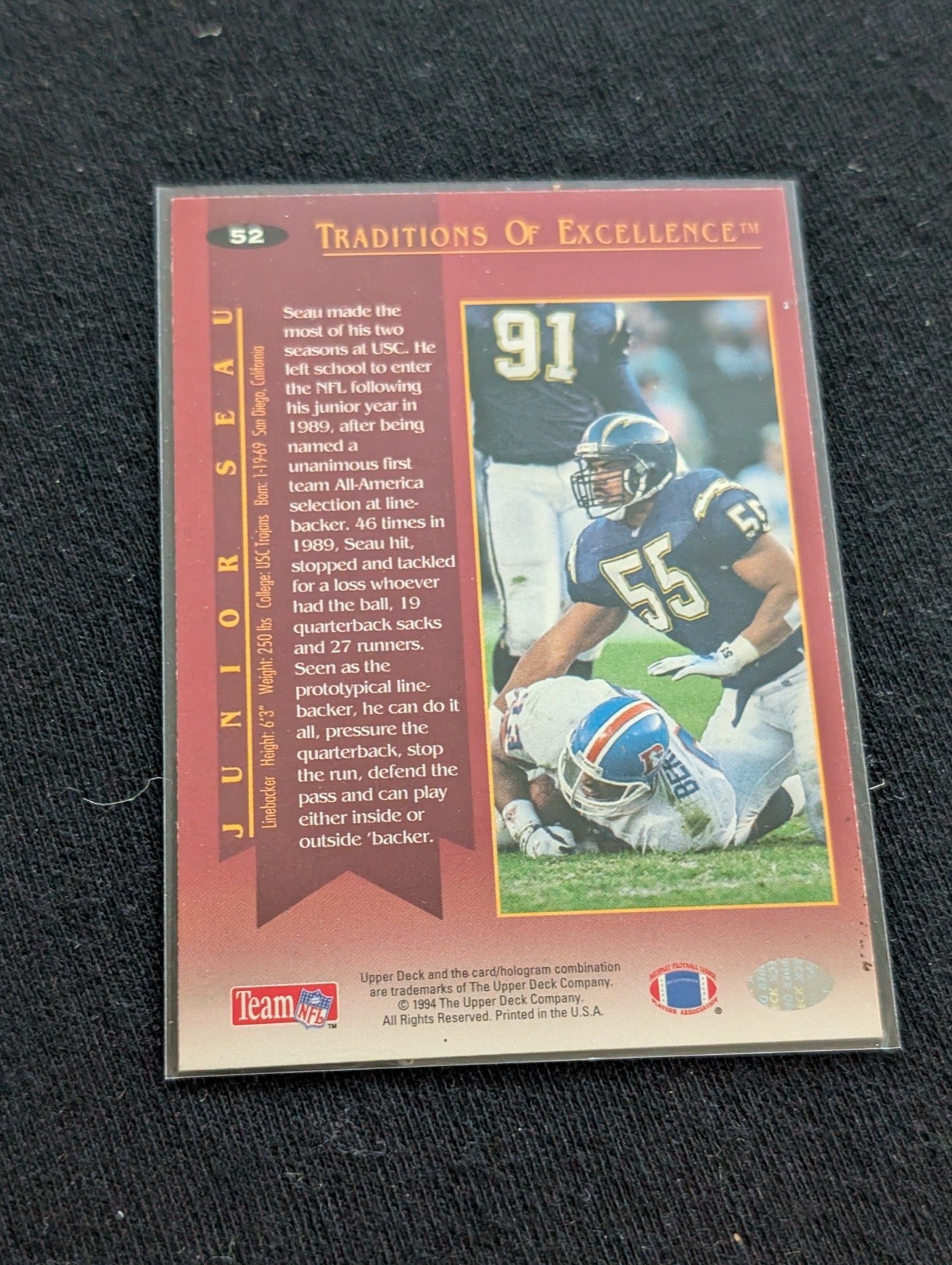 Junior Seau HOF Chargers Legend Lot (7) 1990 Topps RC, Pro Set, UD, Inserts