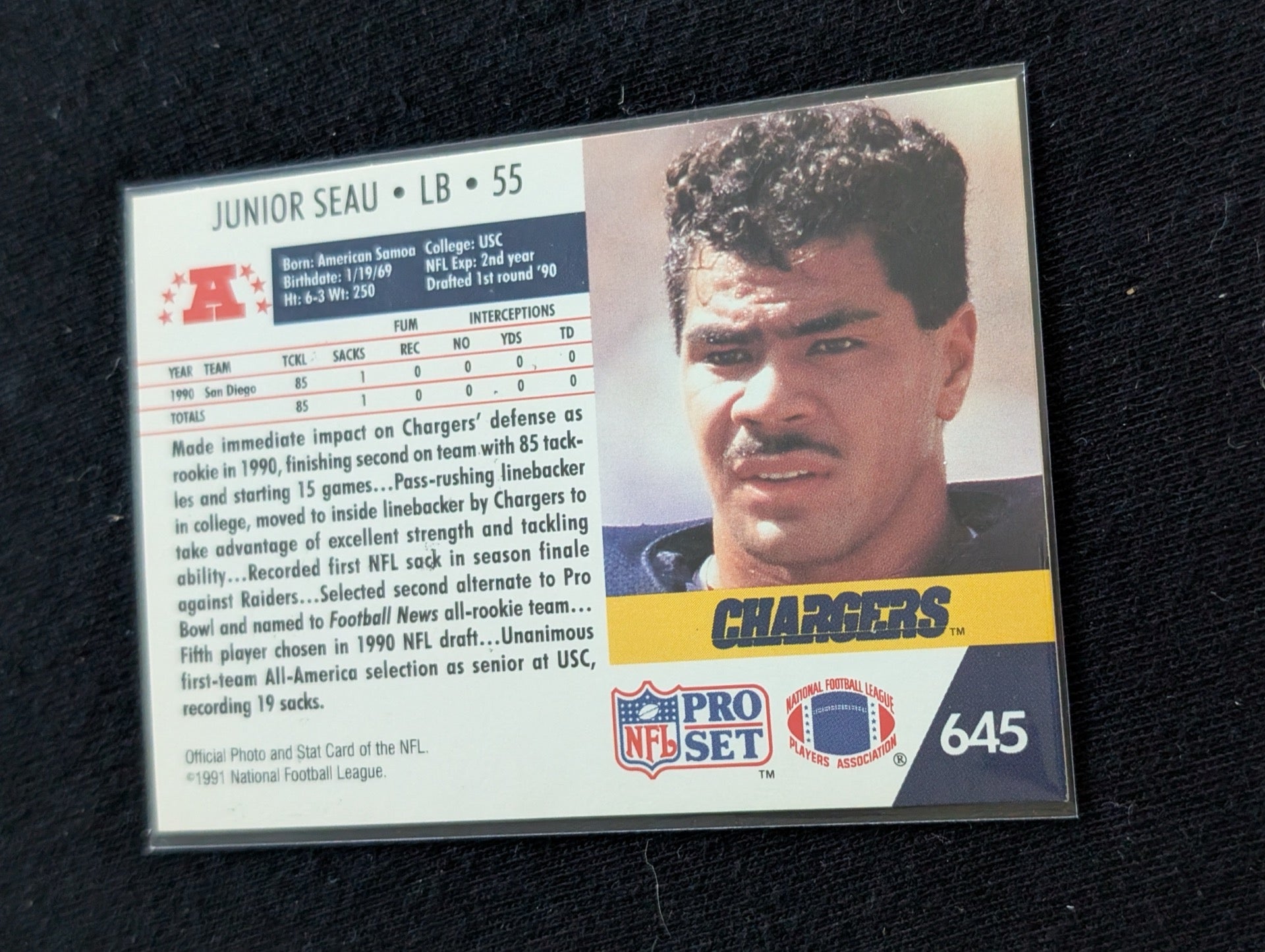 Junior Seau HOF Chargers Legend Lot (7) 1990 Topps RC, Pro Set, UD, Inserts