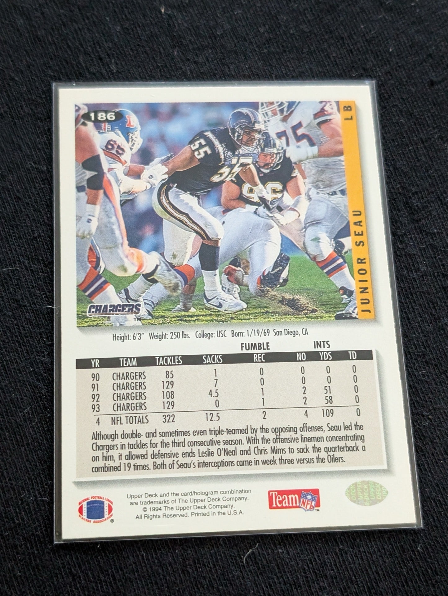 Junior Seau HOF Chargers Legend Lot (7) 1990 Topps RC, Pro Set, UD, Inserts