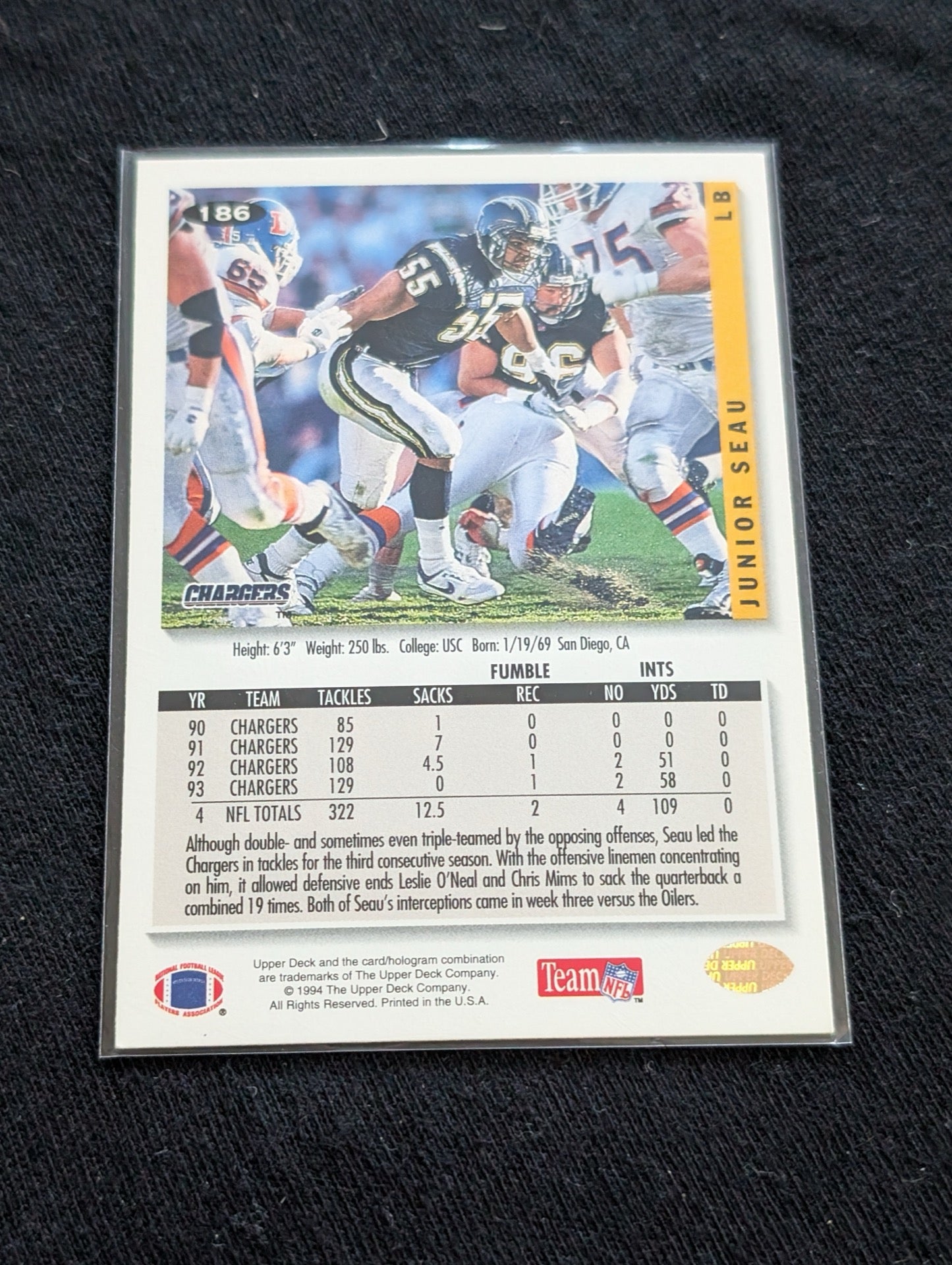 Junior Seau HOF Chargers Legend Lot (3) 1991 Pro Set, 1994-95 Collector's Choice