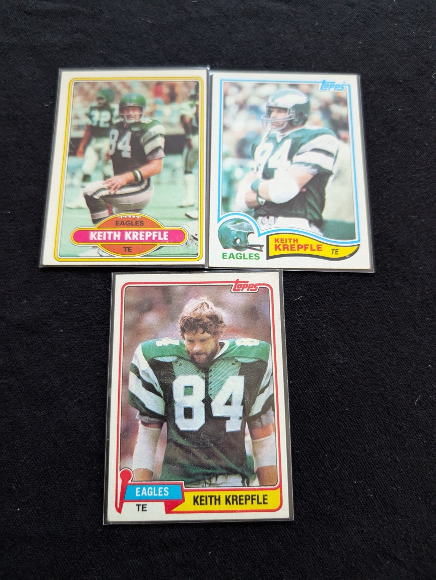 Keith Krepfle Eagles TE Vintage Topps Lot (3) 1980-1982 Super Bowl XV