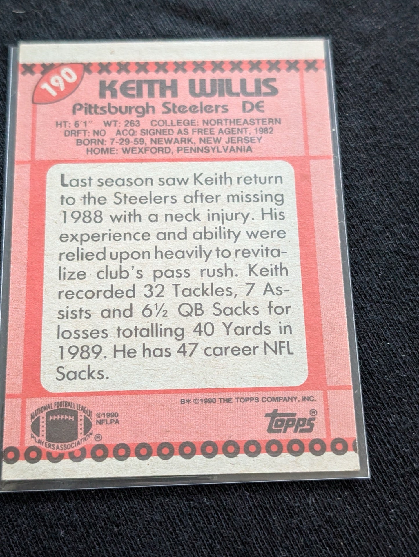 Keith Willis Steelers DE Player Lot (4) 1990-1991 Topps Pro Set