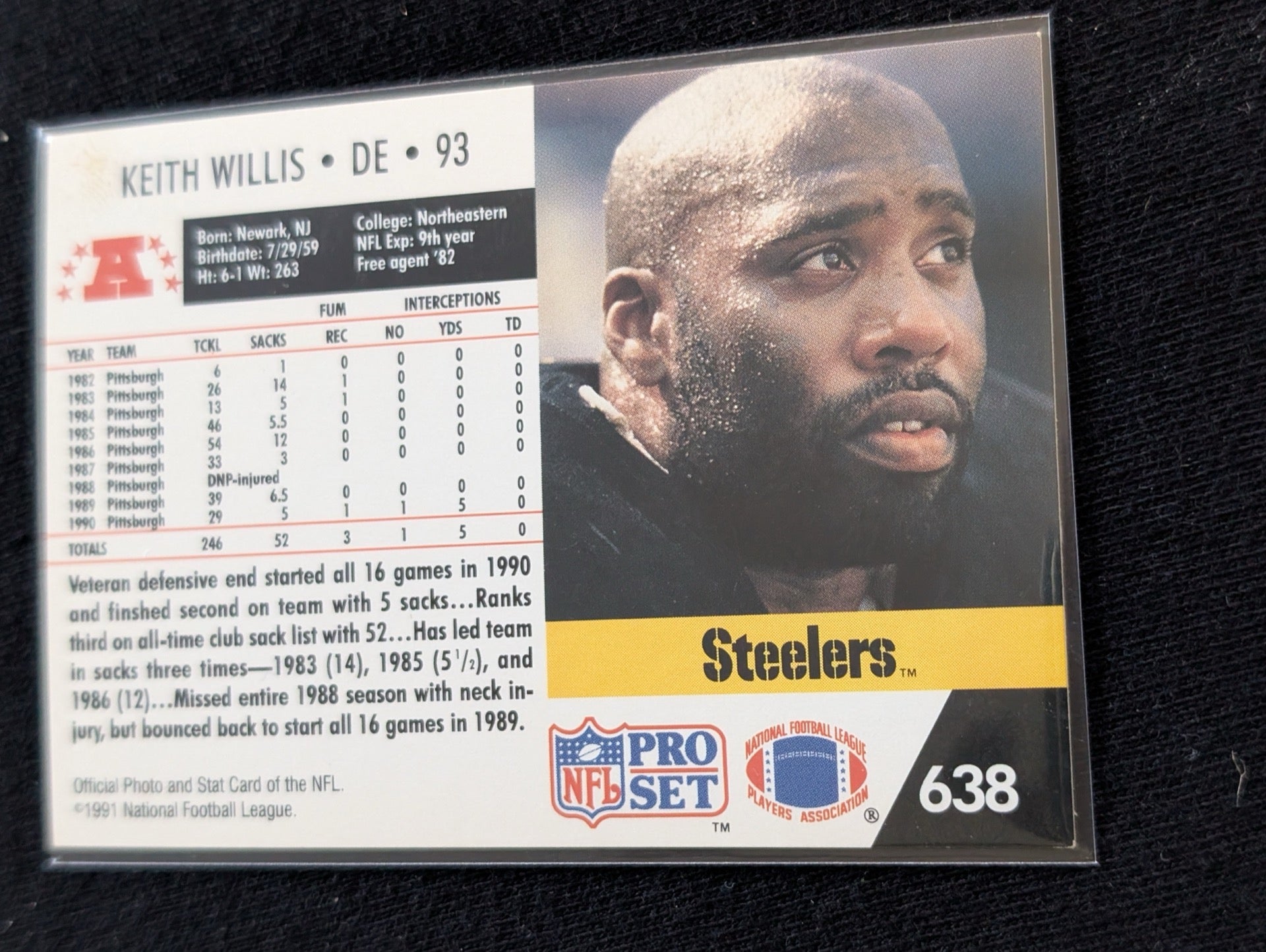 Keith Willis Steelers DE Player Lot (4) 1990-1991 Topps Pro Set