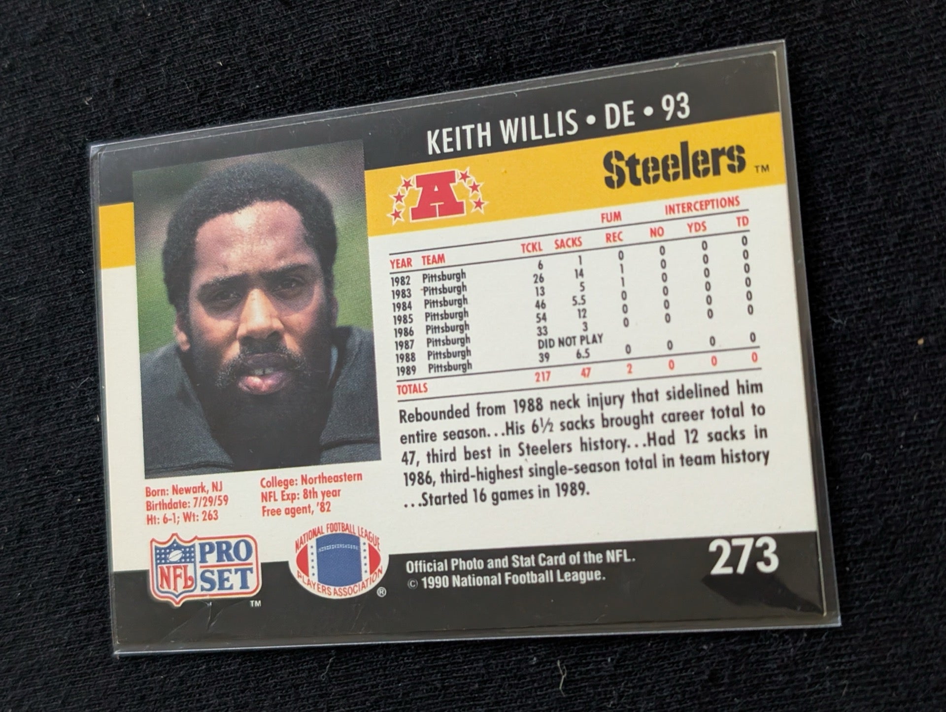 Keith Willis Steelers DE Player Lot (4) 1990-1991 Topps Pro Set