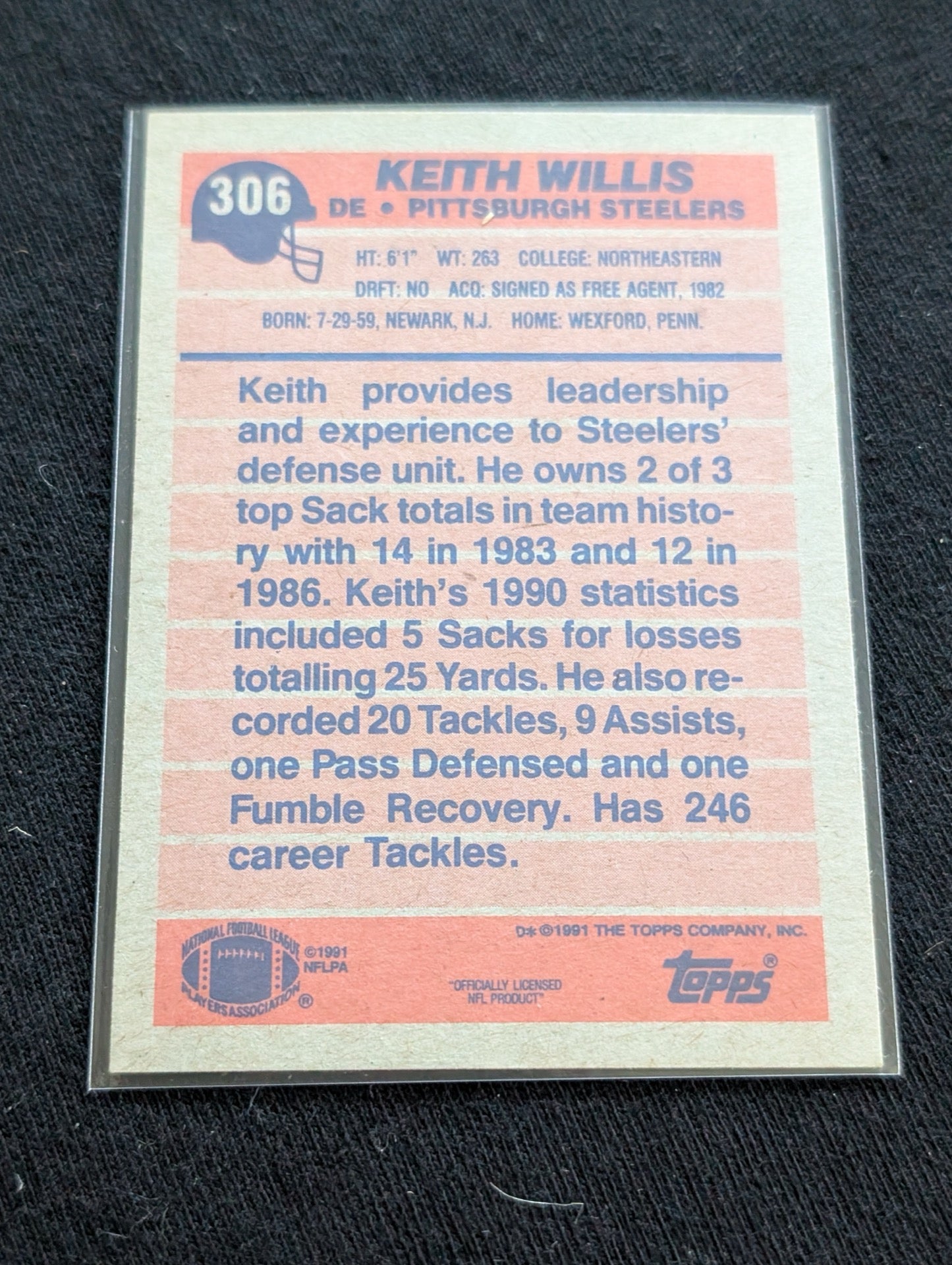Keith Willis Steelers DE Lot (2) 1990 Topps & 1991 Pro Set