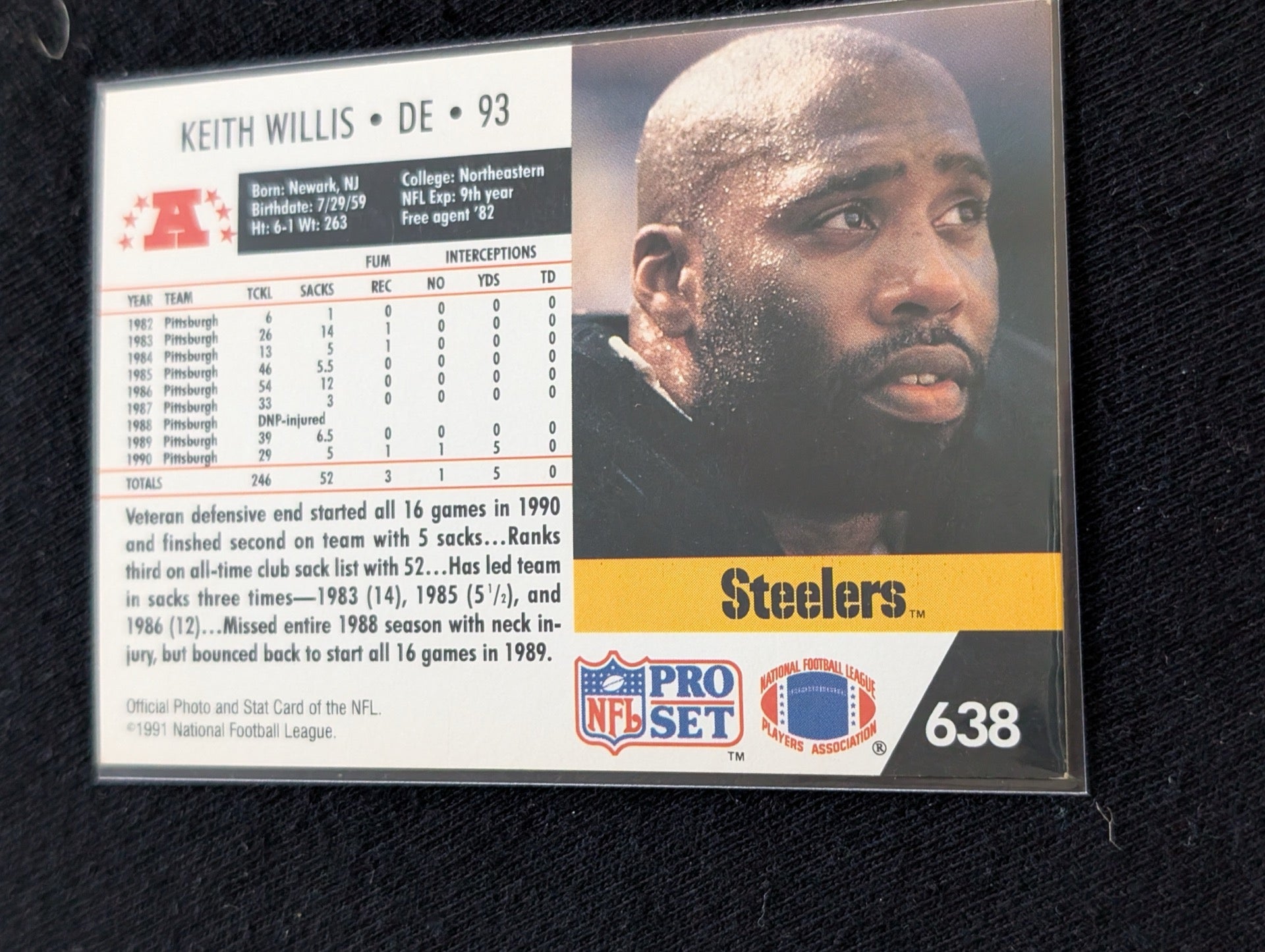 Keith Willis Steelers DE Lot (2) 1990 Topps & 1991 Pro Set
