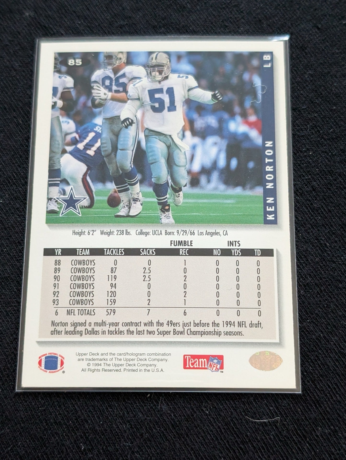 Ken Norton Jr. Lot (2) 1994 UD Cowboys & 1995 UD Gold 49ers 3x Super Bowl Champ