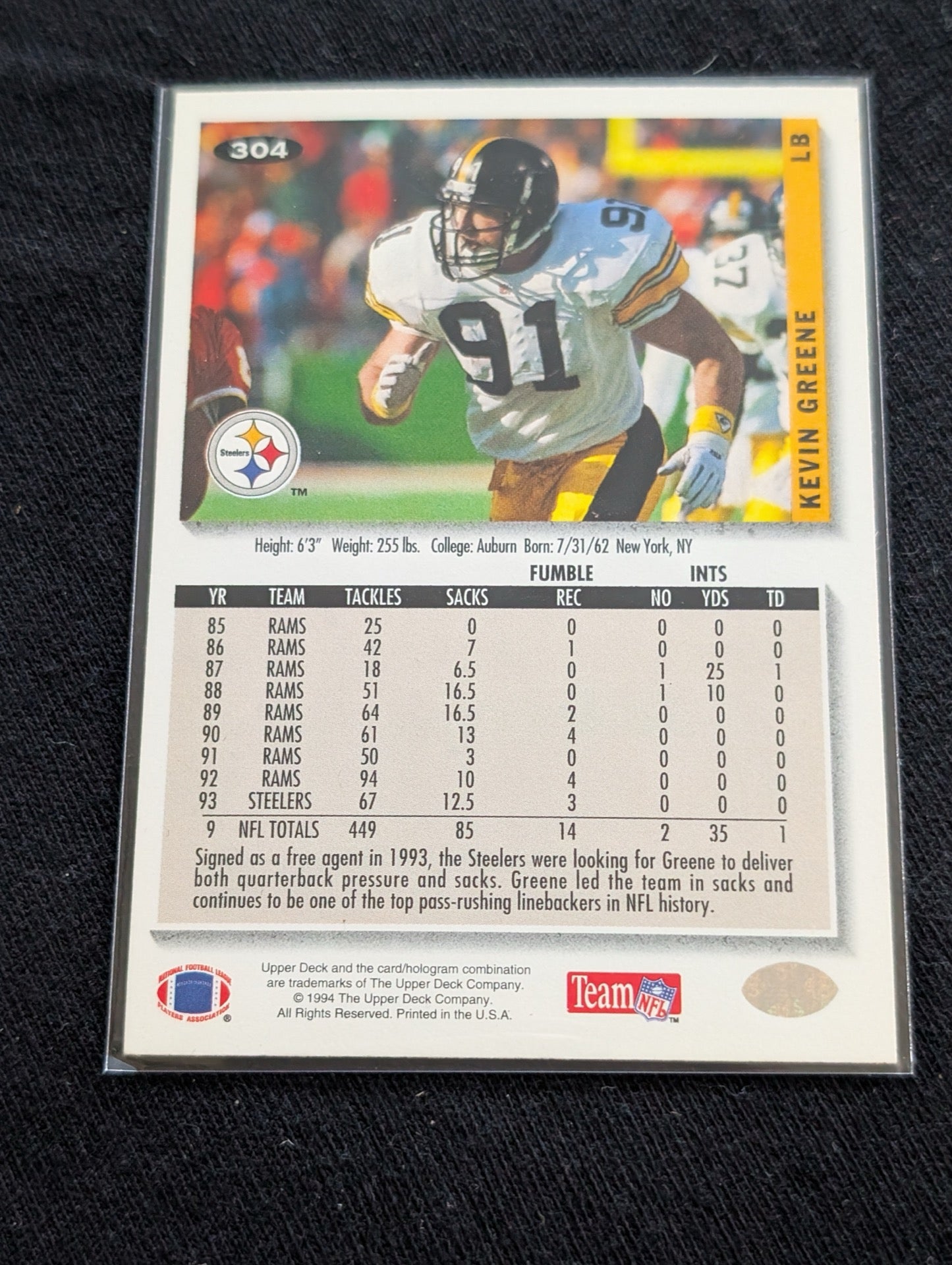 Kevin Greene HOF Legend Lot (5) Steelers Rams 1990 Topps 1994-95 UD Gold