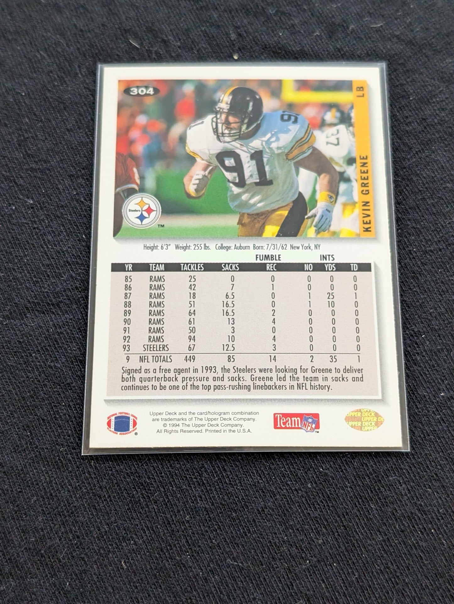 Kevin Greene HOF Legend Lot (5) Steelers Rams 1990 Topps 1994-95 UD Gold