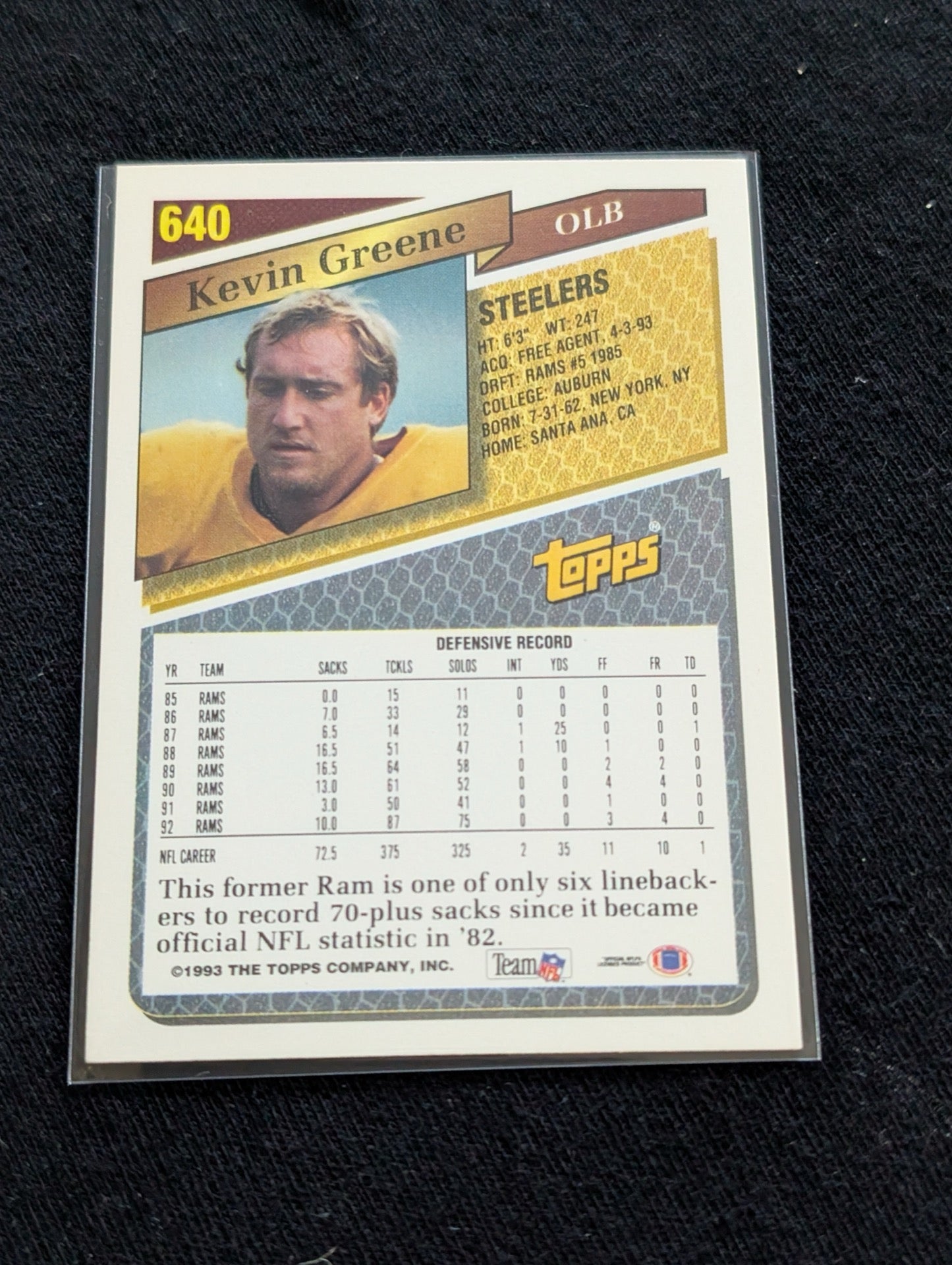 Kevin Greene HOF Legend Lot (5) Steelers Rams 1990 Topps 1994-95 UD Gold