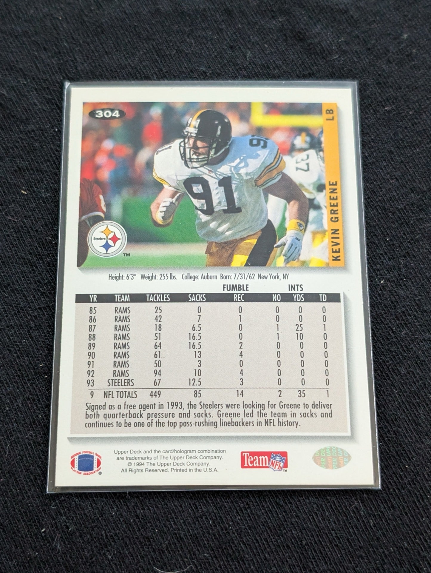 Kevin Greene HOF Steelers Lot (2) 1994 Collector's Choice Matched Pair