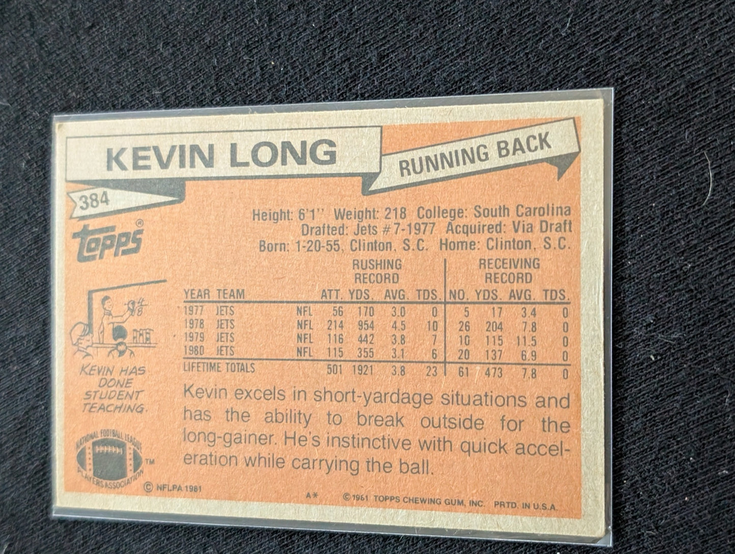 Kevin Long New York Jets Vintage Topps Lot (2) 1980 1981