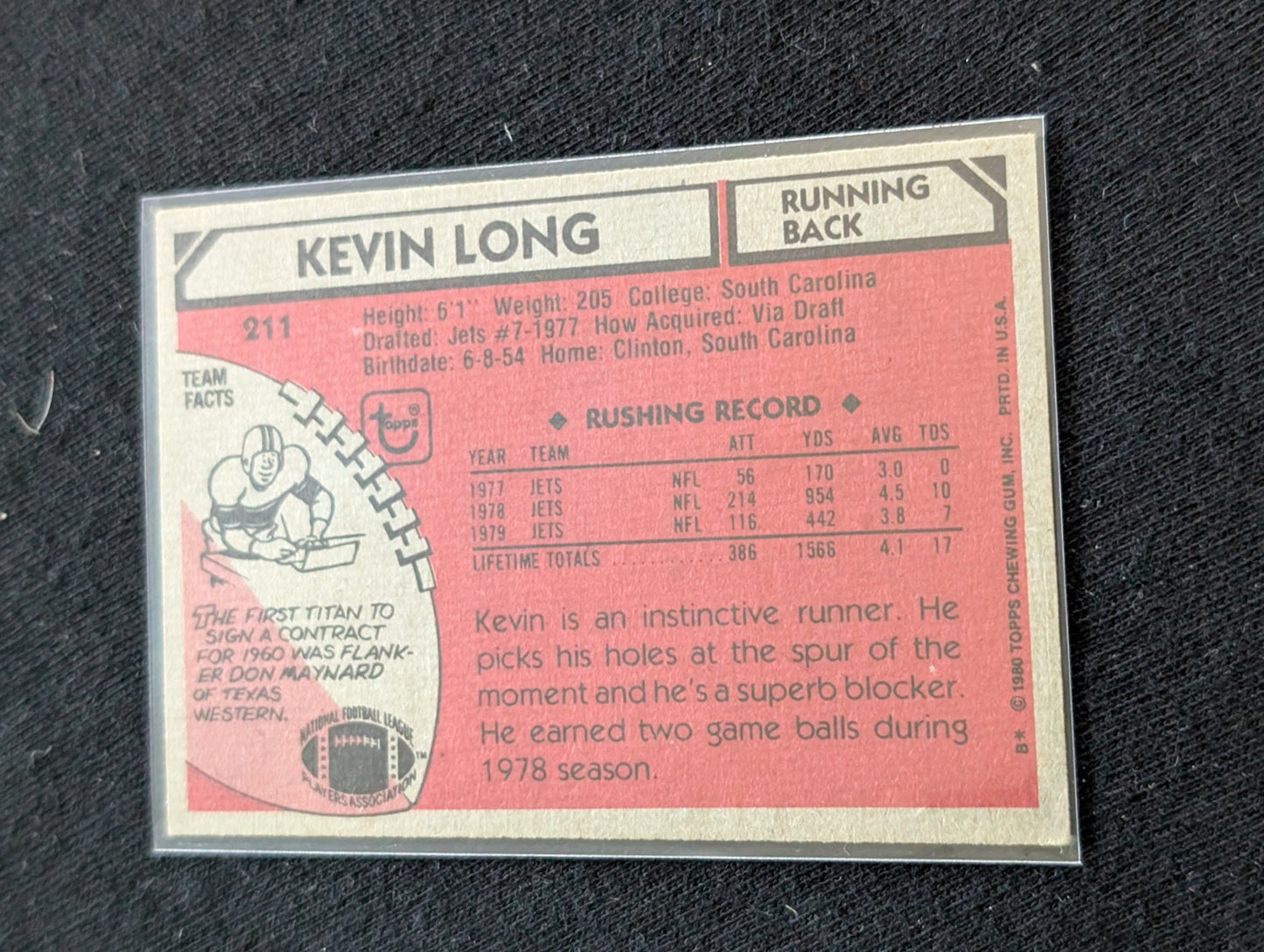 Kevin Long New York Jets Vintage Topps Lot (2) 1980 1981