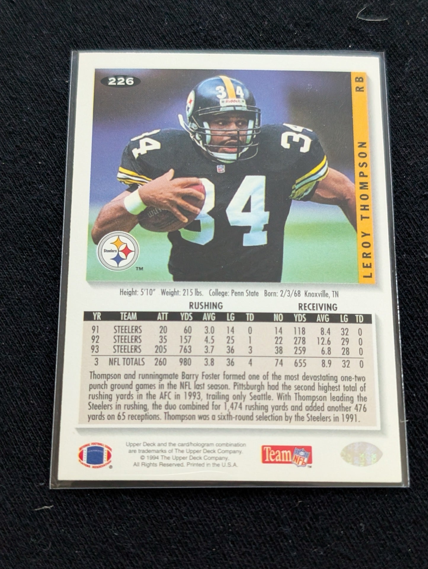 Leroy Thompson Steelers RB Lot (3) 1994 Fleer Ultra Playoff Collector's Choice