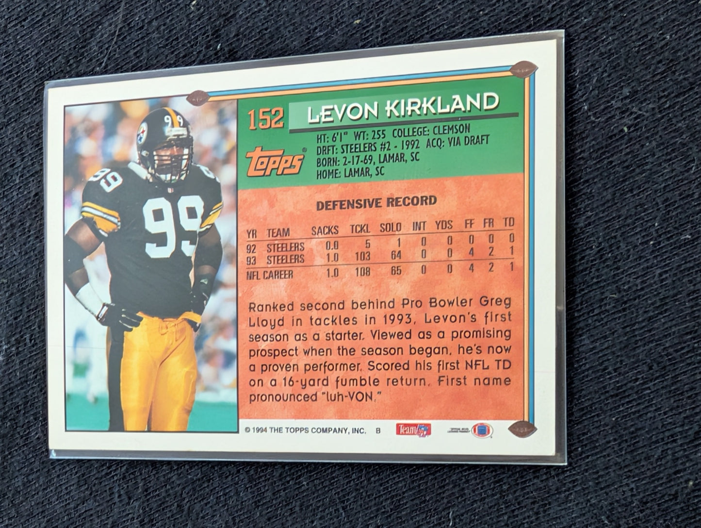 Levon Kirkland & Huey Richardson Steelers LB Lot (4) 90s Topps Pro Set Score UD