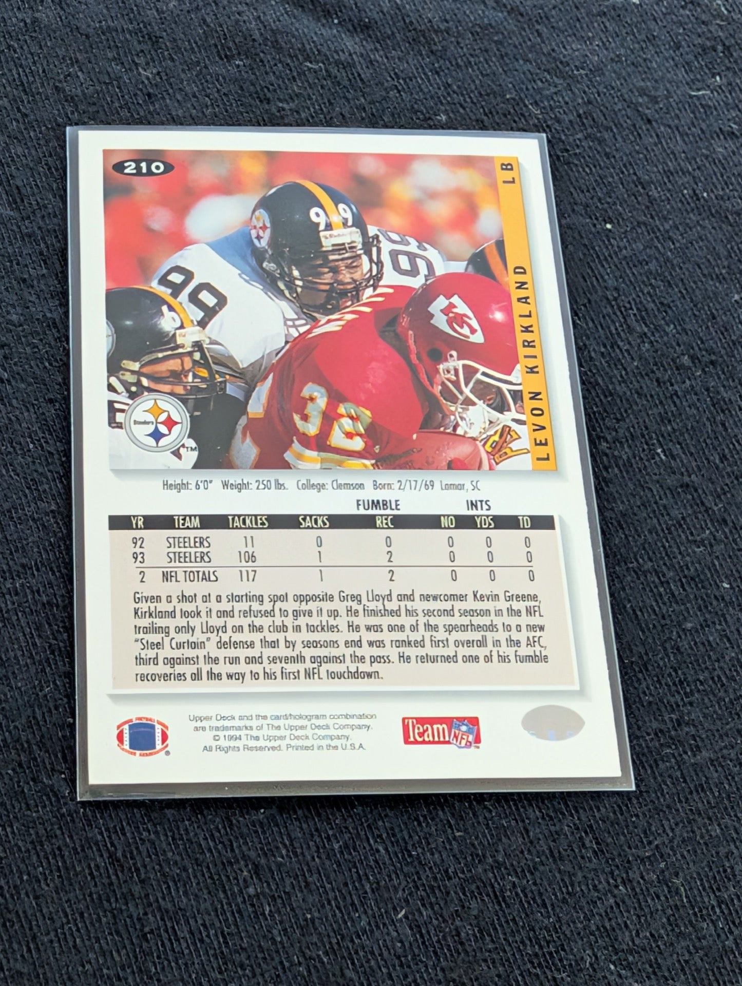 Levon Kirkland & Huey Richardson Steelers LB Lot (4) 90s Topps Pro Set Score UD
