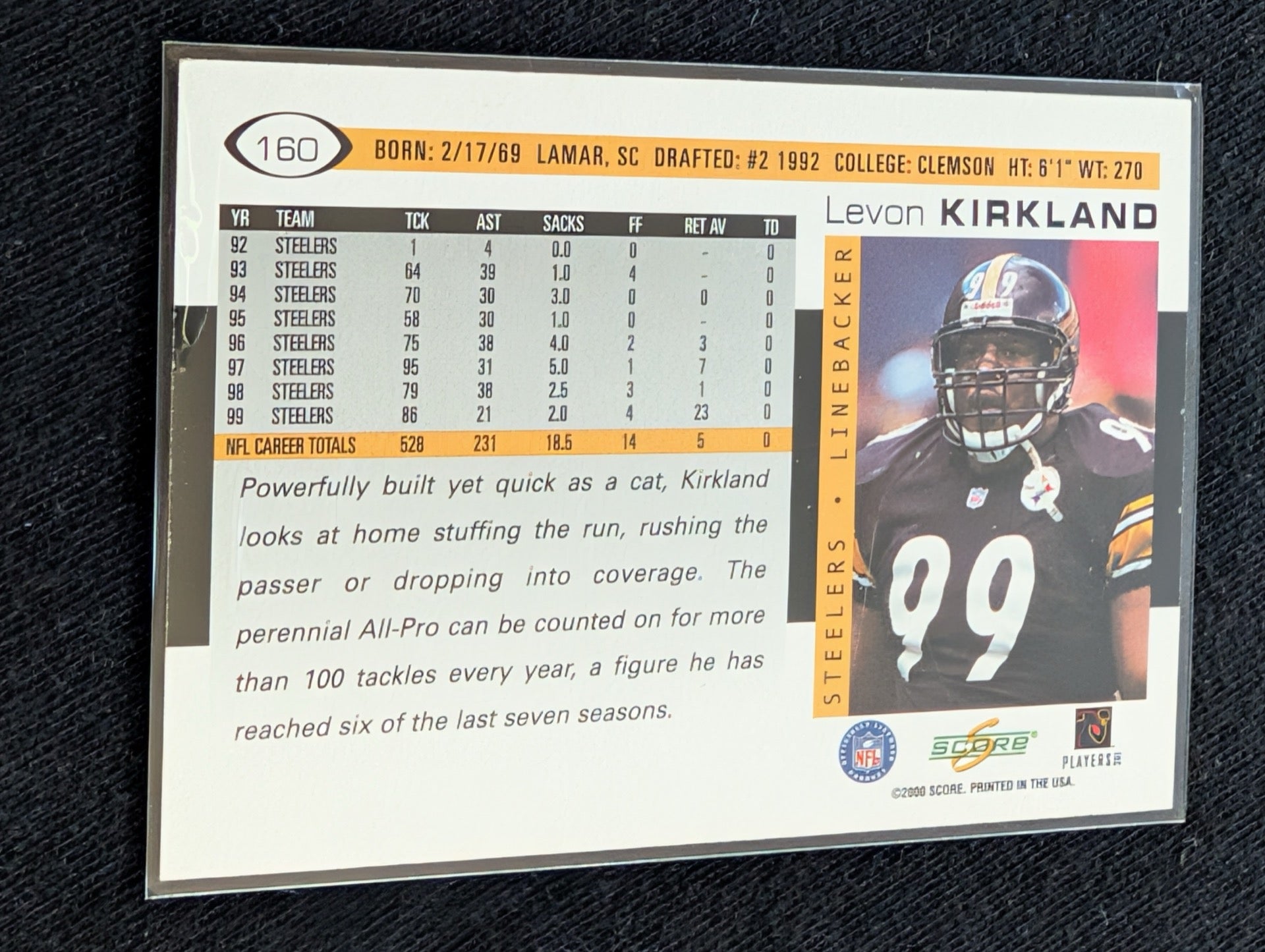 Levon Kirkland & Huey Richardson Steelers LB Lot (4) 90s Topps Pro Set Score UD