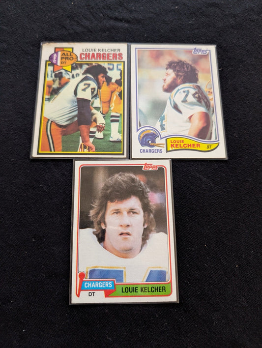 Louie Kelcher Chargers Legend Vintage Topps Lot (3) All-Pro DT 1980-1982