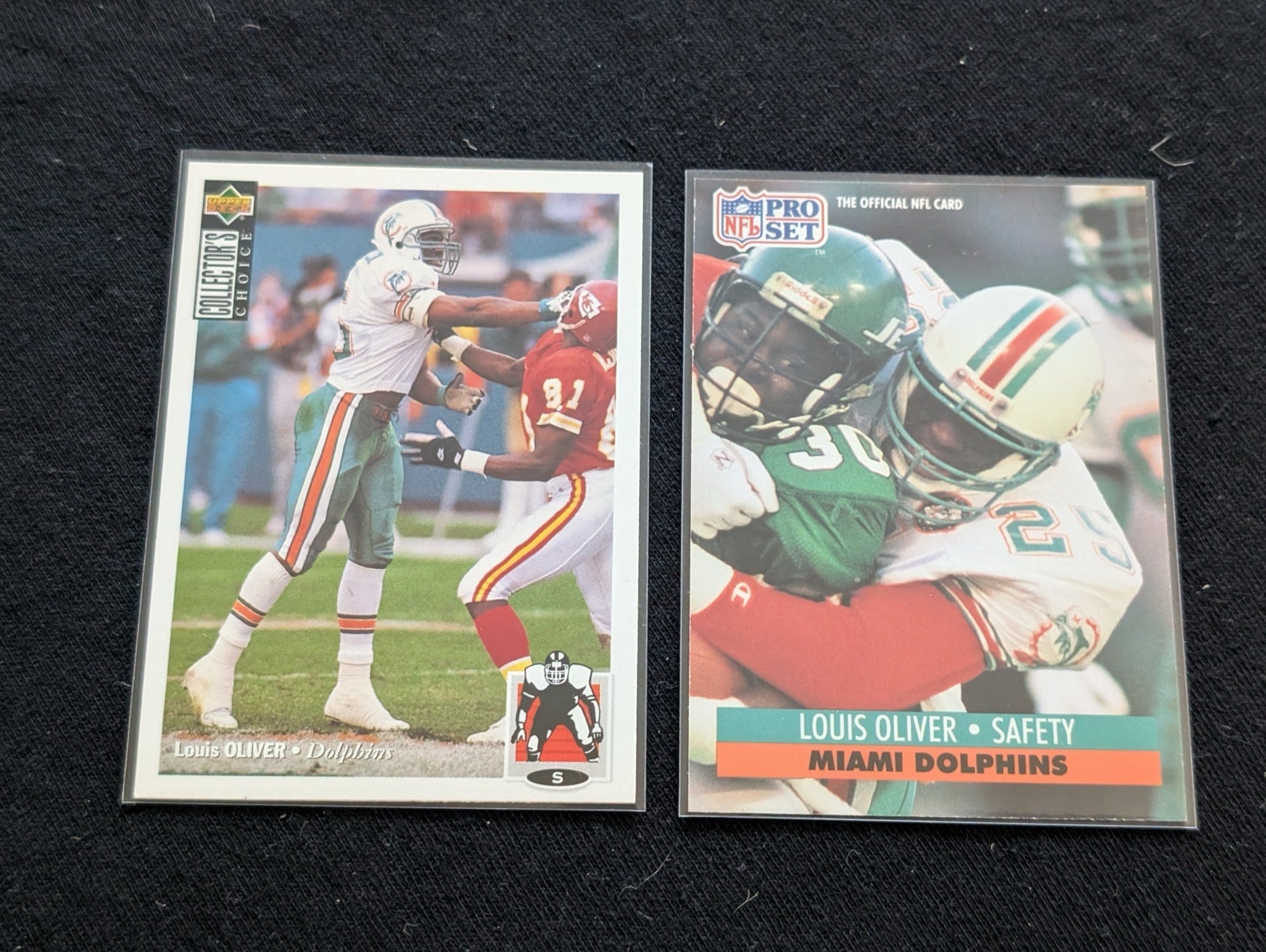Louis Oliver Miami Dolphins Safety Lot (2) 1991 Pro Set & 1994 Collector's Choice