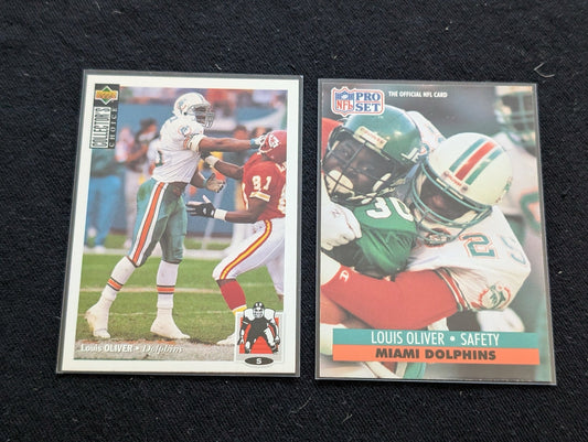 Louis Oliver Miami Dolphins Safety Lot (2) 1991 Pro Set & 1994 Collector's Choice