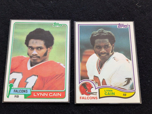 Lynn Cain Atlanta Falcons Vintage Topps Lot (2) 1980 & 1981