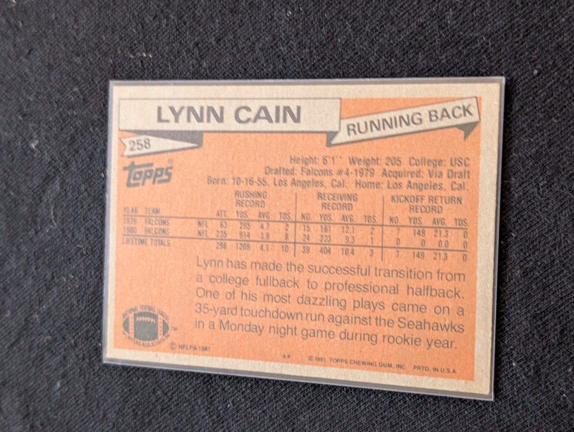 Lynn Cain Atlanta Falcons Vintage Topps Lot (2) 1980 & 1981