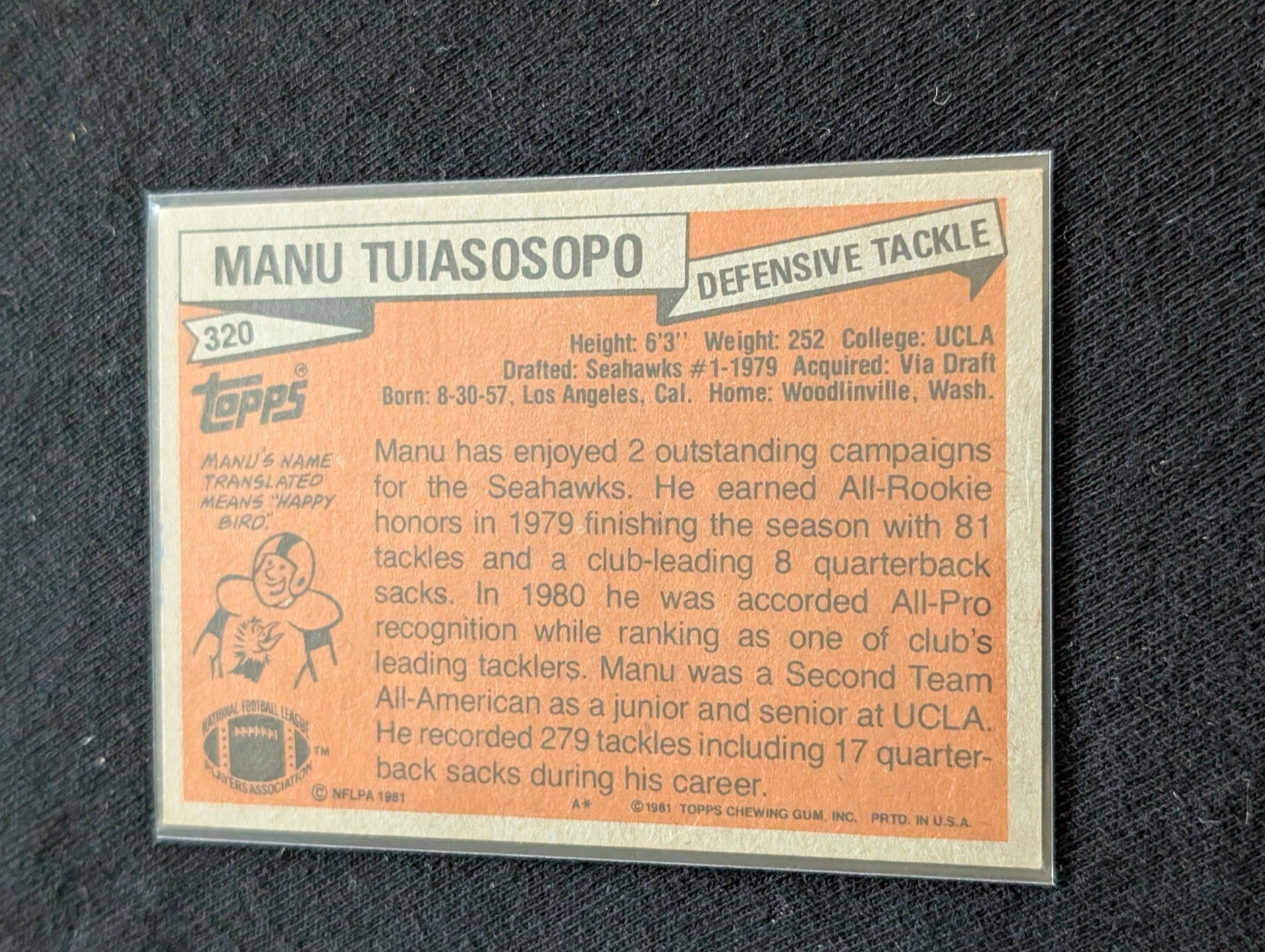 Manu Tuiasosopo Seahawks Vintage Topps Lot (2) 1980 & 1981