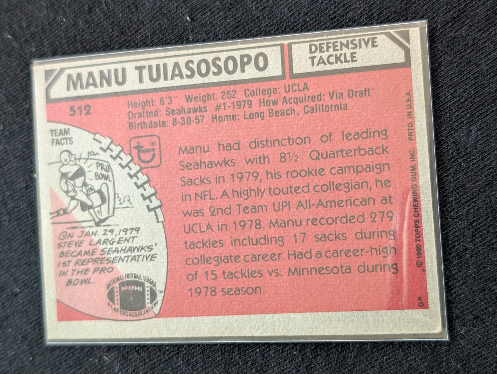Manu Tuiasosopo Seahawks Vintage Topps Lot (2) 1980 & 1981