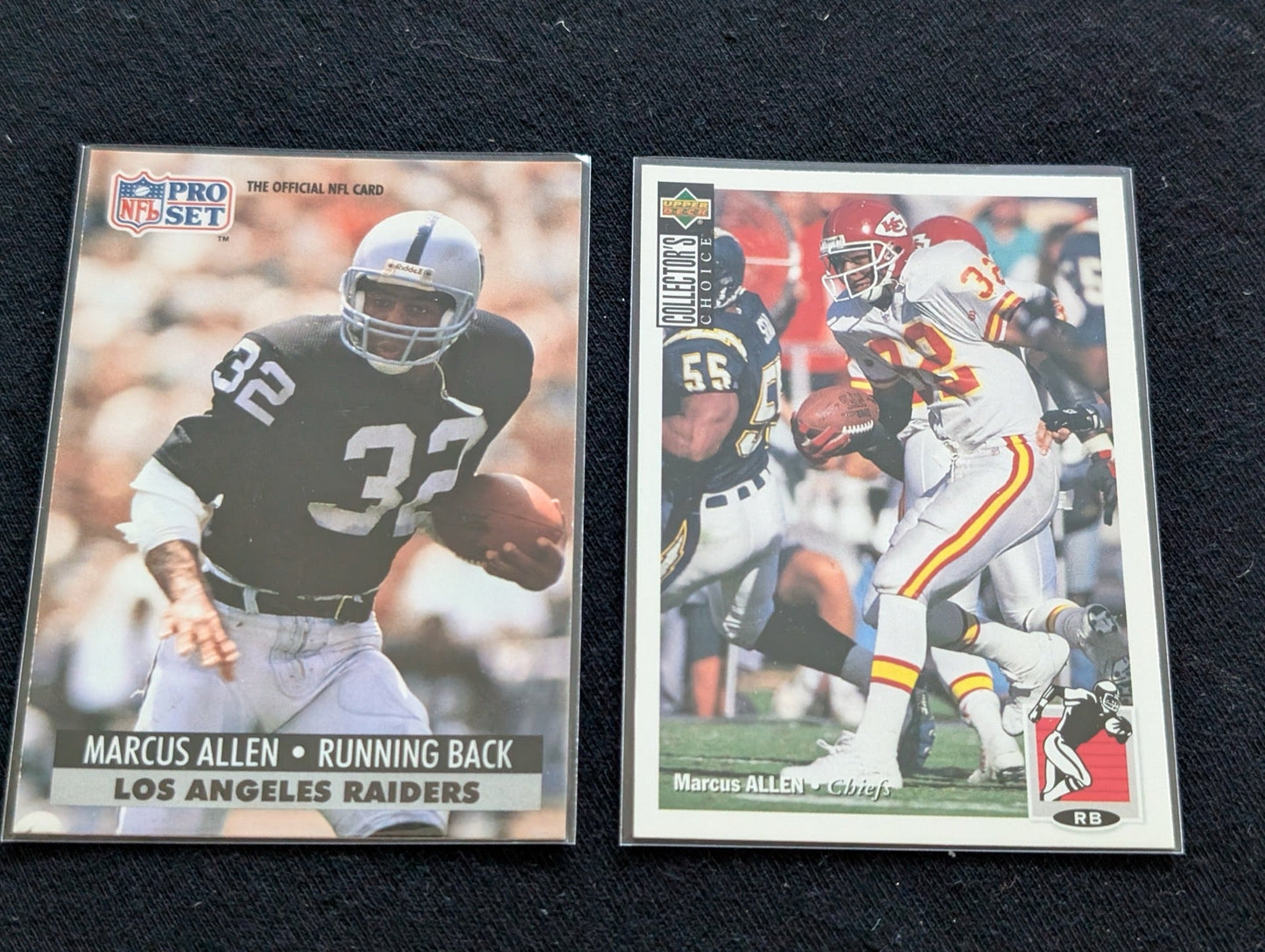 Marcus Allen HOF Legend Lot (2) 1991 Pro Set Raiders & 1994 UD Chiefs