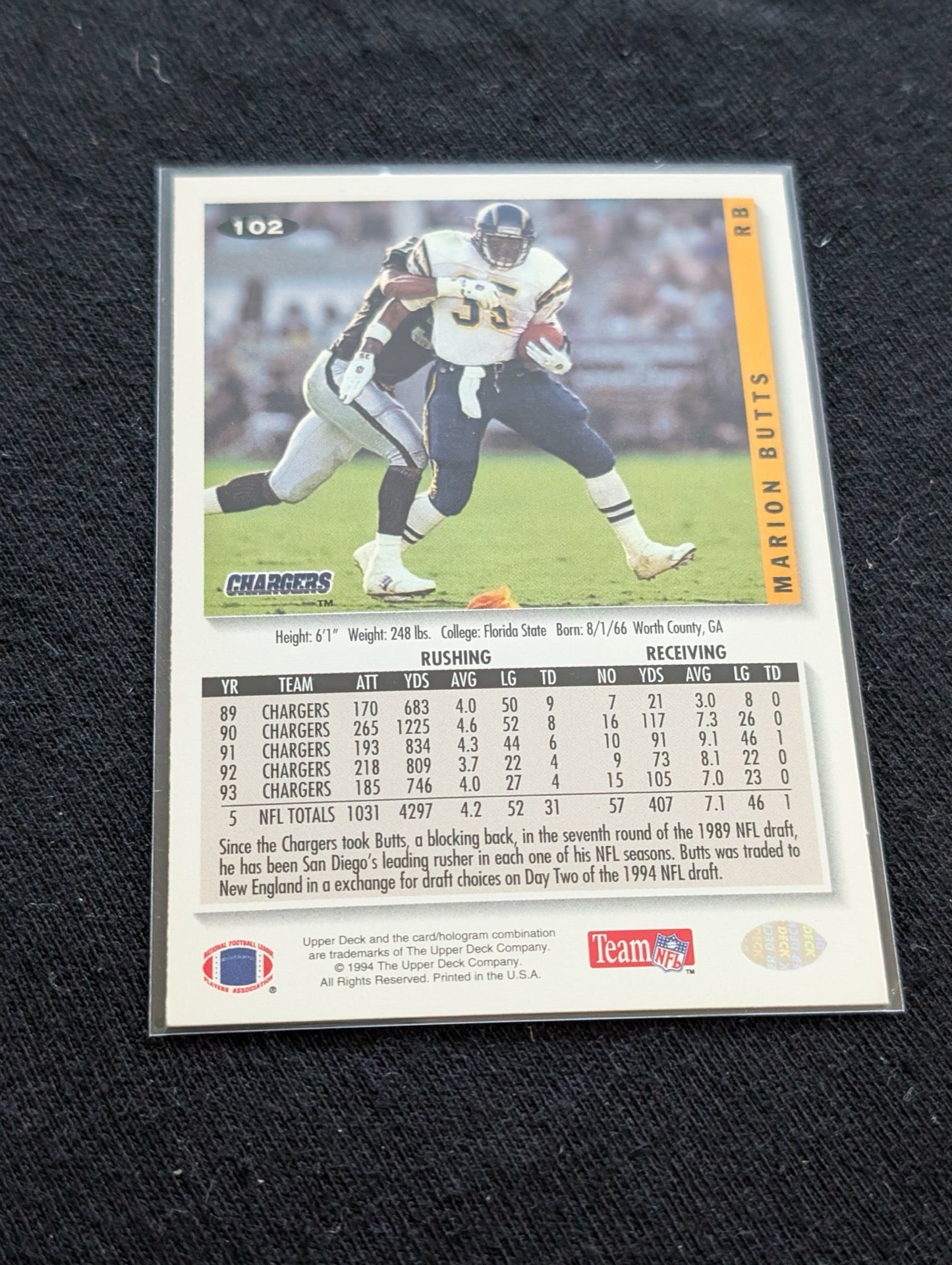 Marion Butts Chargers Pro Bowl RB Lot (6) Topps Pro Set Score Skybox UD RC