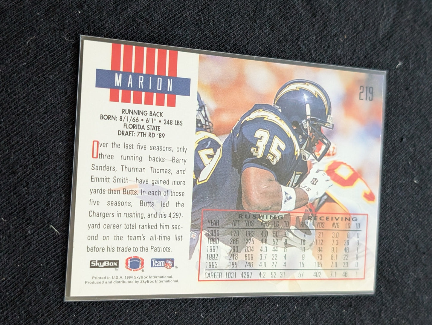 Marion Butts Chargers Pro Bowl RB Lot (6) Topps Pro Set Score Skybox UD RC