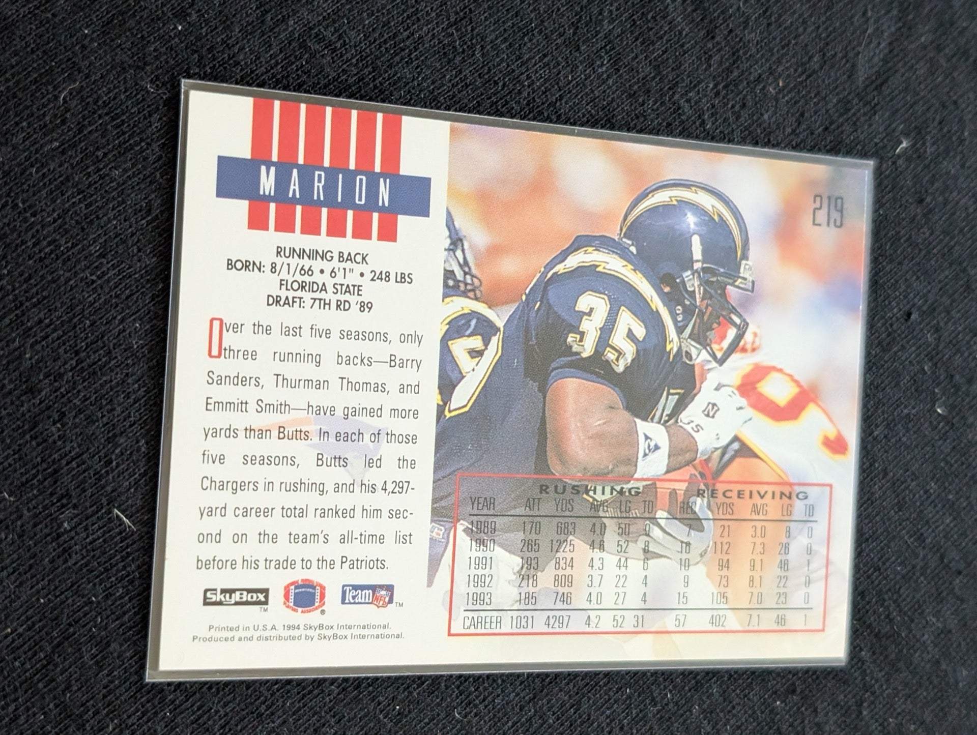 Marion Butts Chargers Pro Bowl RB Lot (6) Topps Pro Set Score Skybox UD RC