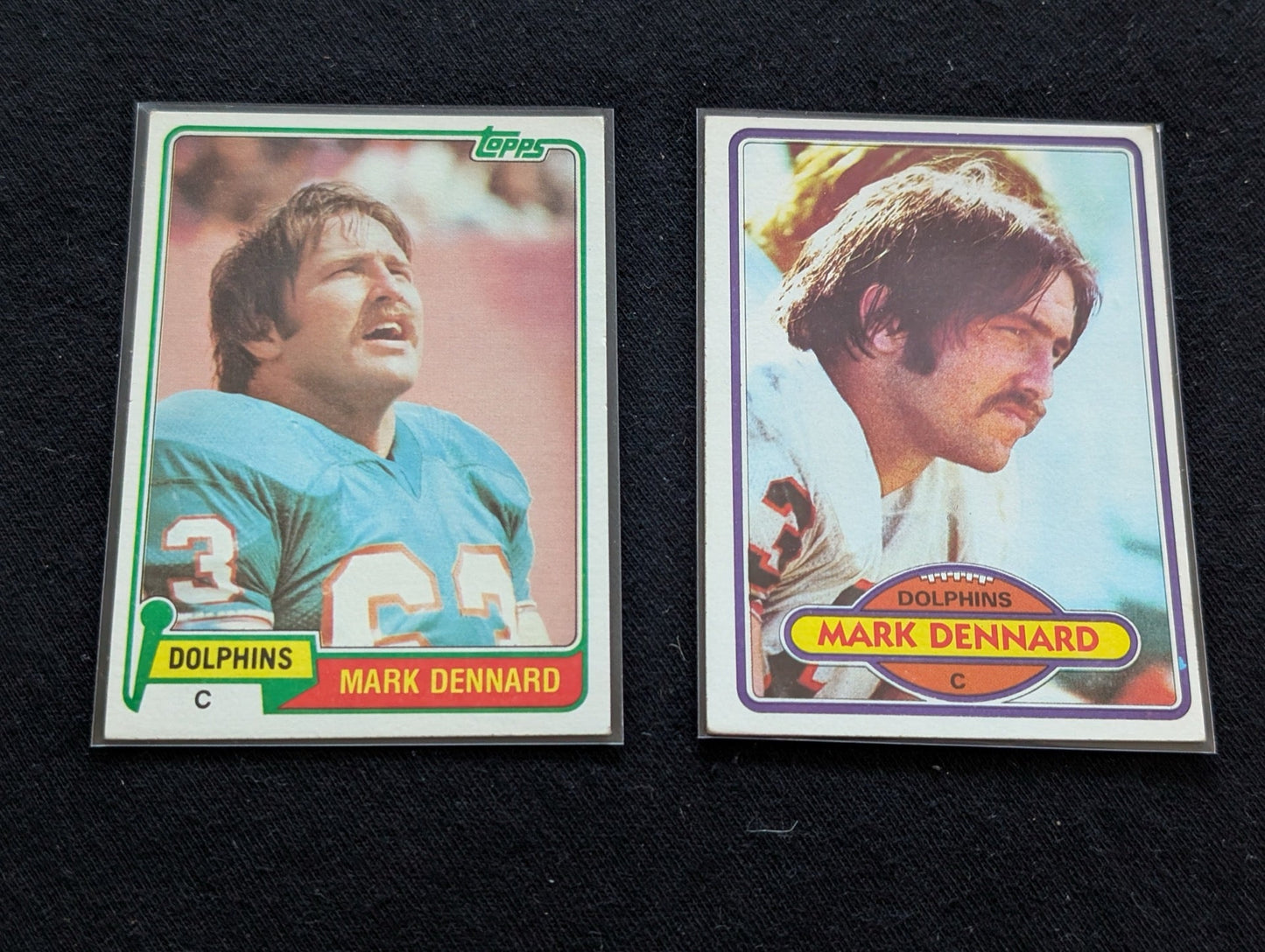 Mark Dennard Dolphins Vintage Topps Lot (2) 1980 & 1981
