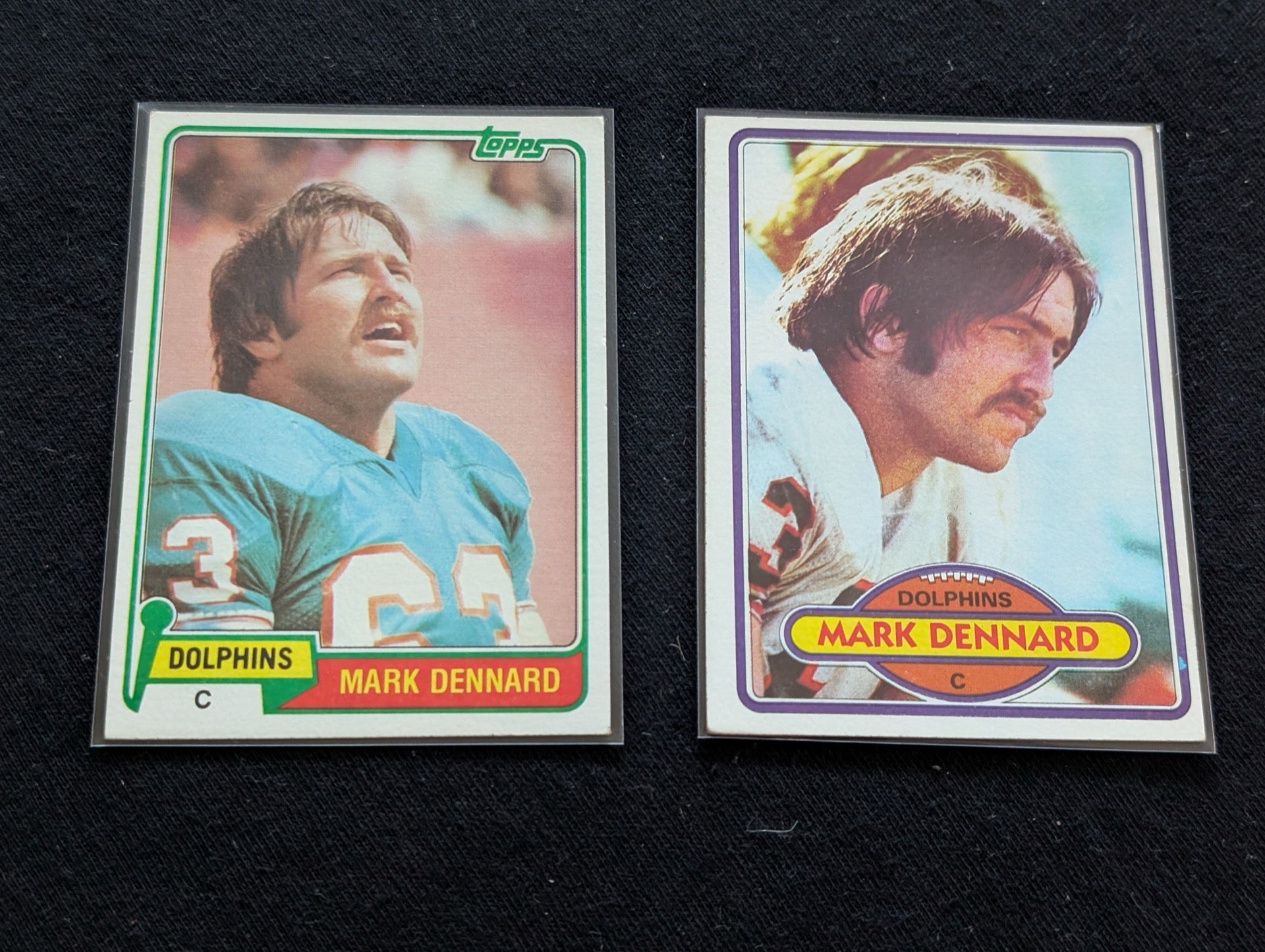 Mark Dennard Dolphins Vintage Topps Lot (2) 1980 & 1981