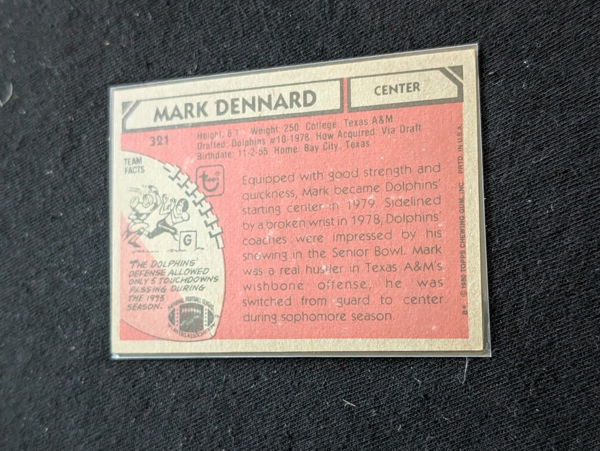 Mark Dennard Dolphins Vintage Topps Lot (2) 1980 & 1981