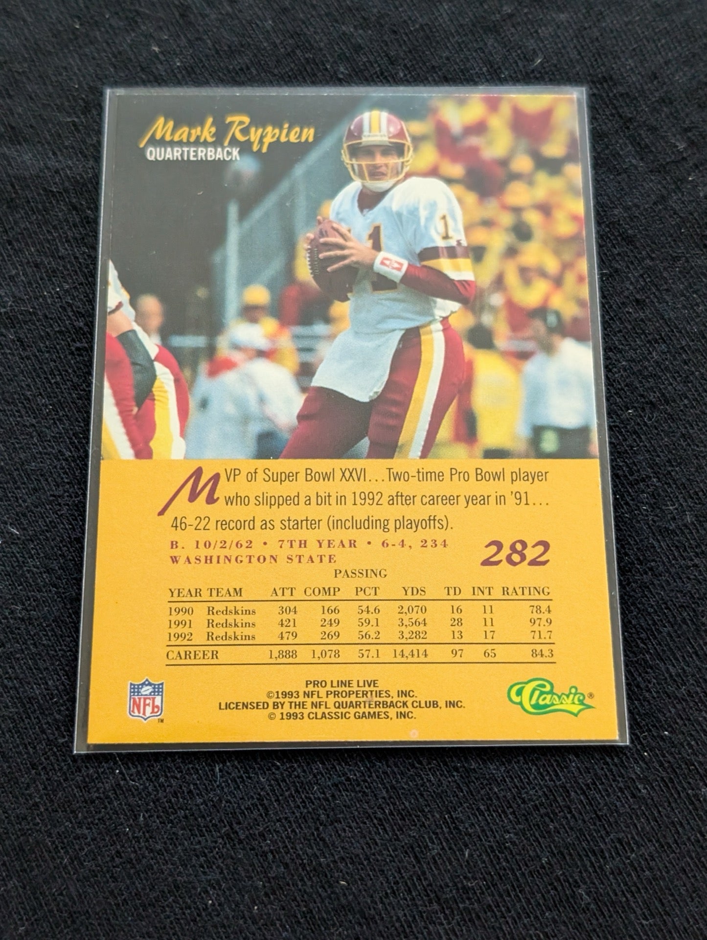 Mark Rypien Redskins Super Bowl MVP Lot (3) 1992 UD 1993 Classic 1994 TSC