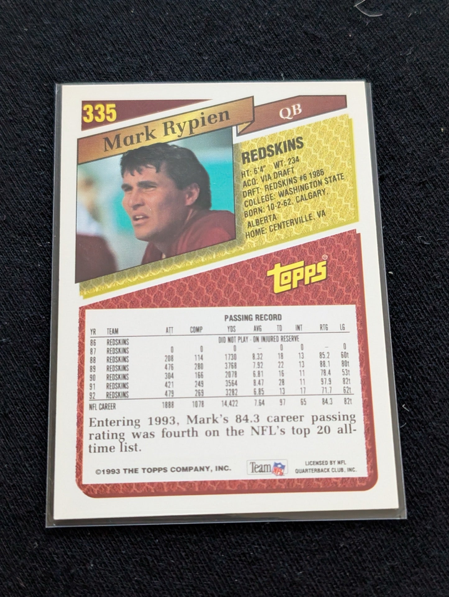 Mark Rypien Redskins Super Bowl MVP Lot (3) 1992 UD 1993 Classic 1994 TSC