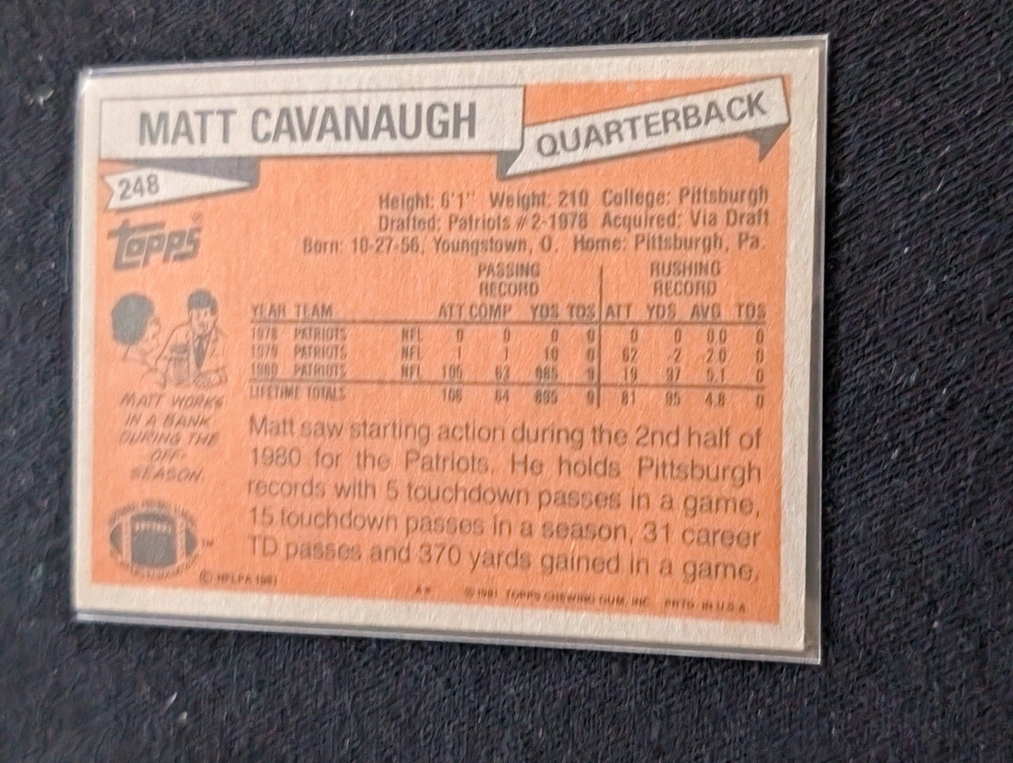 Matt Cavanaugh Patriots Vintage Topps Lot (2) 1980 & 1981 QB