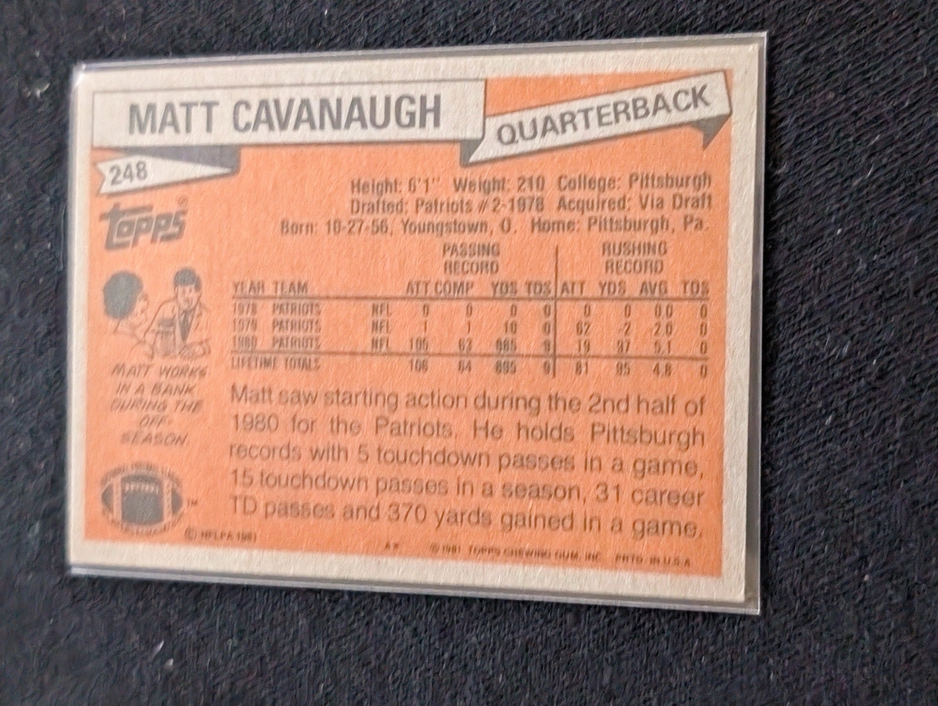 Matt Cavanaugh Patriots Vintage Topps Lot (2) 1980 & 1981 QB